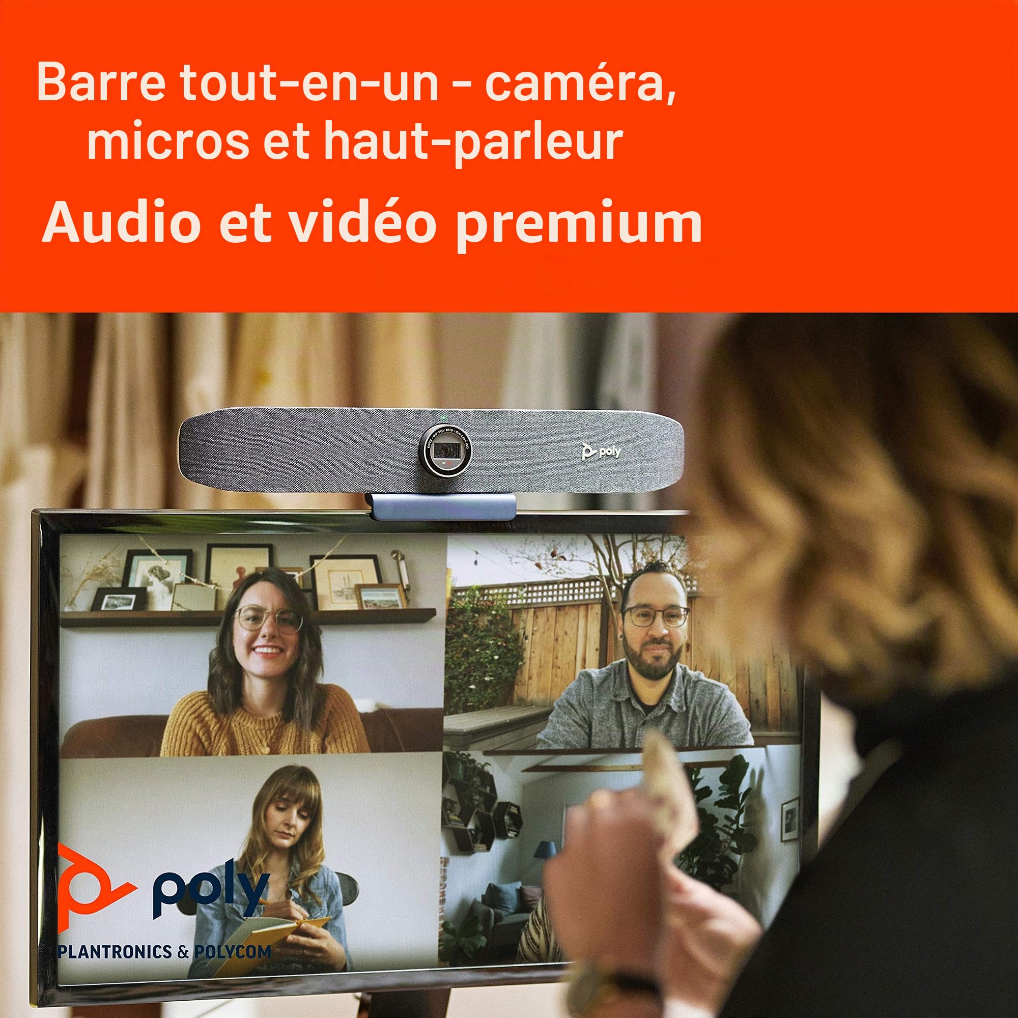 Barre vidéo personnelle Poly Studio P15 (Plantronics) - 4K - barre tout-en-un - Caméra, microphones et haut-parleur - Qualité audio et vidéo supérieure - Solution certifiée pour MS Teams et Zoom