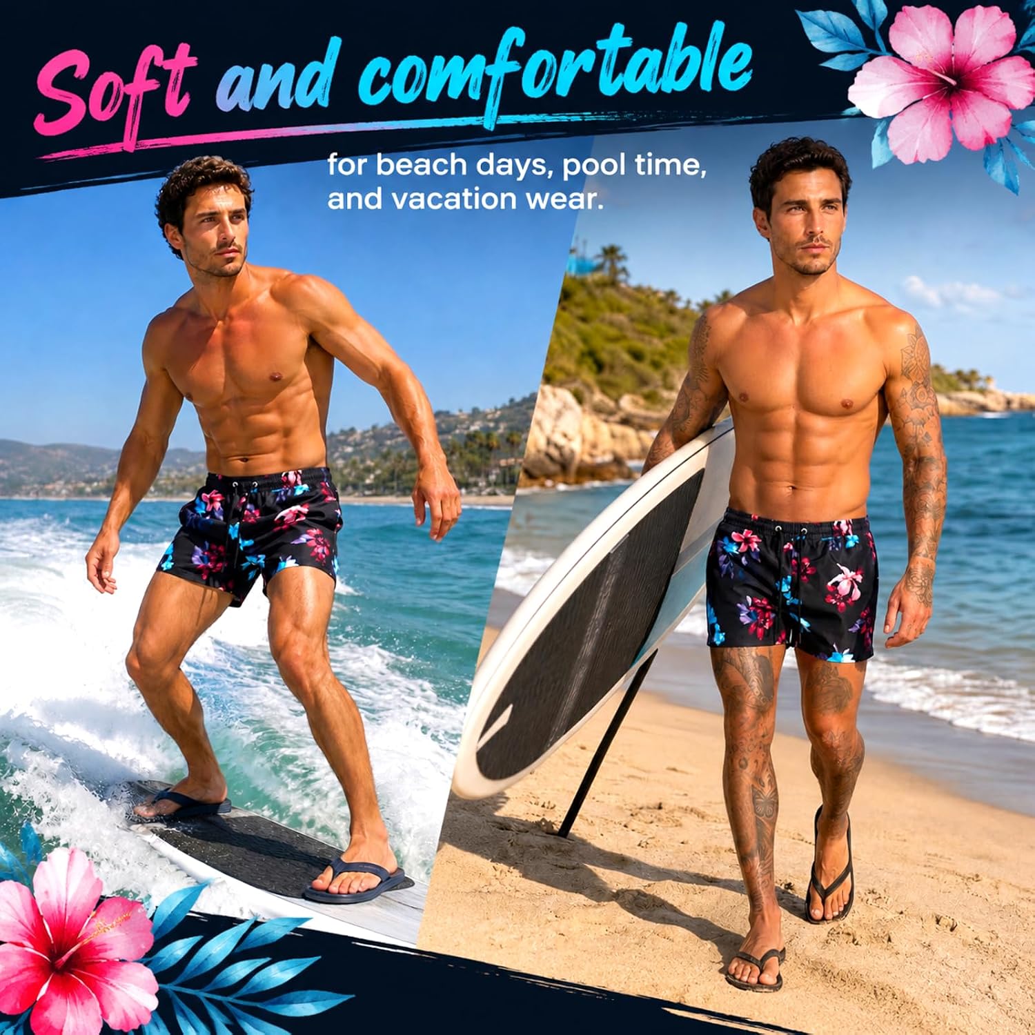 GINGTTO Men's Beach Shorts Bathing Suits with Mesh Lining