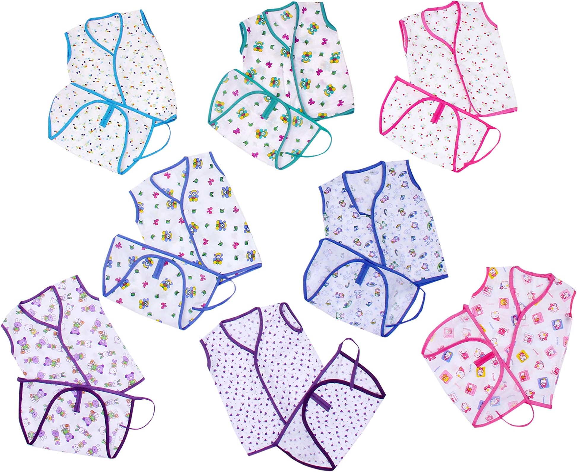 Bagright New Born Baby Dress Pure Cotton Jabla Clothing with Nappies (0-6 Months)(Set of 8)(Assorted Prints)