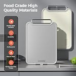 Sumzzz Conseil de coupe en acier inoxydable pour la cuisine, 2-in-1 Table à copeaux double-côté, lave-vaisselle sans danger, acier inoxydable de qualité alimentaire/PP, facile à nettoyer, grande taille, non-dérapant, 16 χ 11 ,