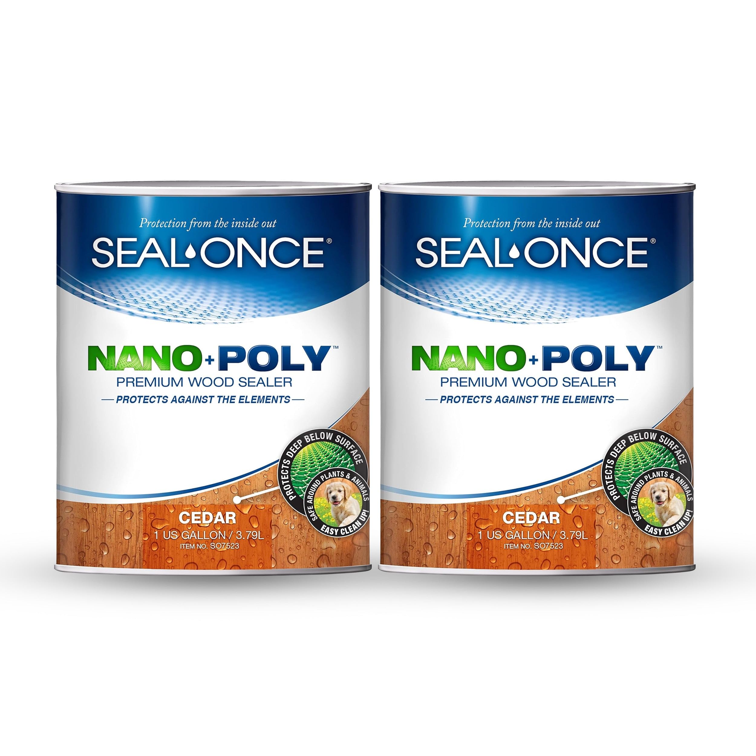 Seal-Once Nano+Poly Penetrating Wood Sealer with Polyurethane - Premium Waterproof Sealant -2 Gallon &amp; Cedar