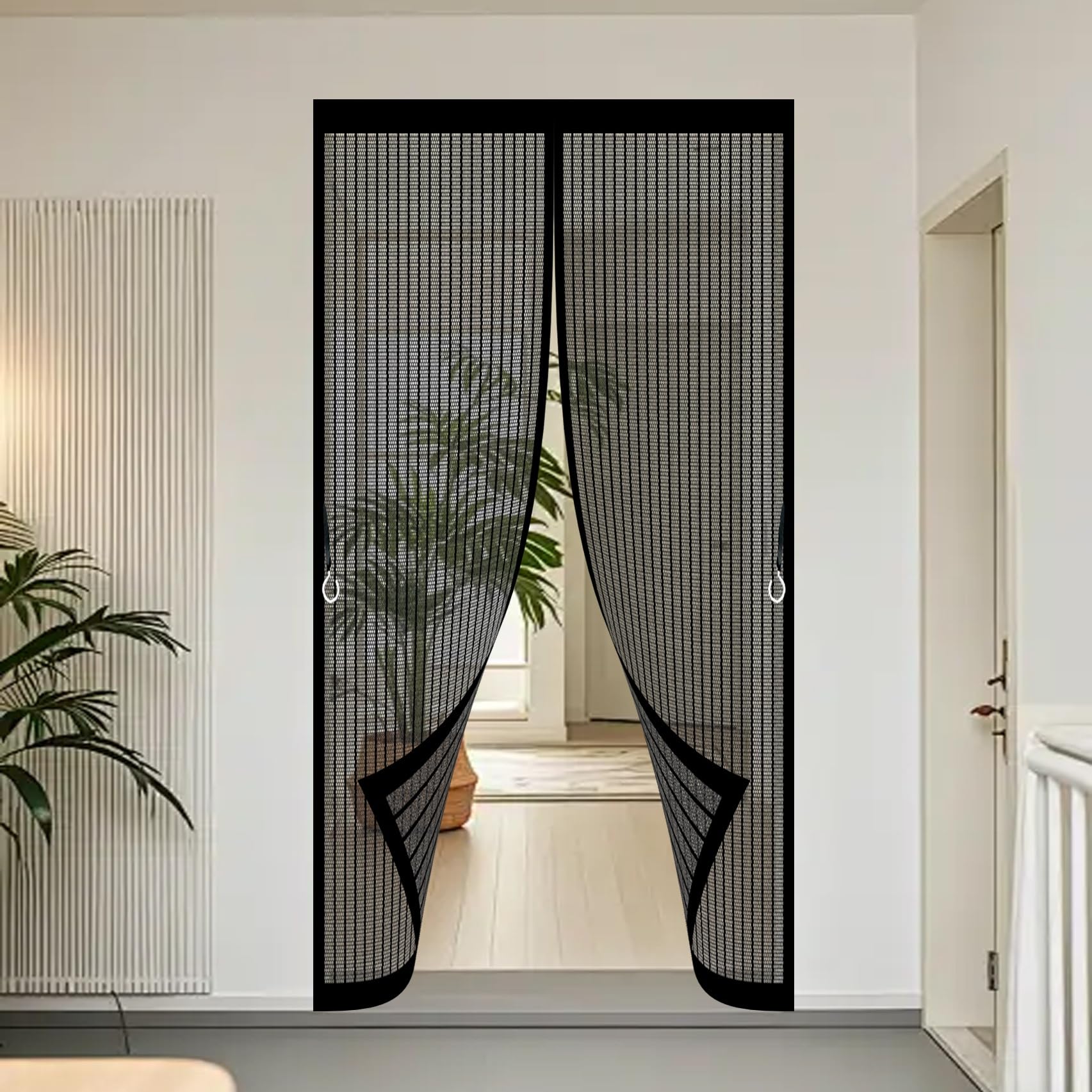 Magnetic Screen Door 100 x 242 cm Powerful Magnets, No Drill Installation, Automatically Closes, for Keeping Out Flies & Bug Insect Protection Door for Patio Doors Balcony, Black