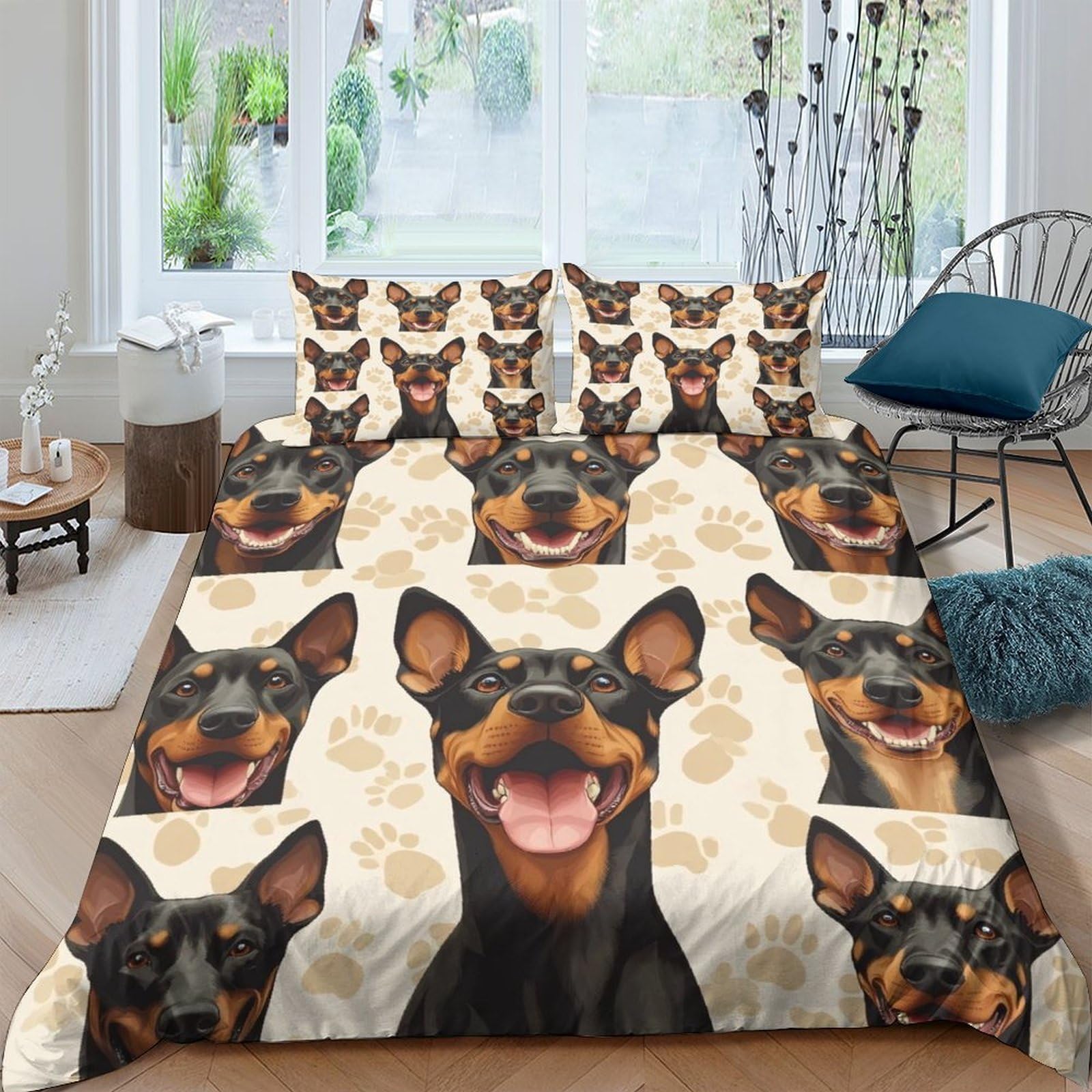 Ctjqhvkz Style-5 3D Printed Doberman Pattern Fitted Sheet Microfiber Soft Anti-Slip Dog Face Bed Cover Bedroom Decor Machine Washable Single（135X200cm）