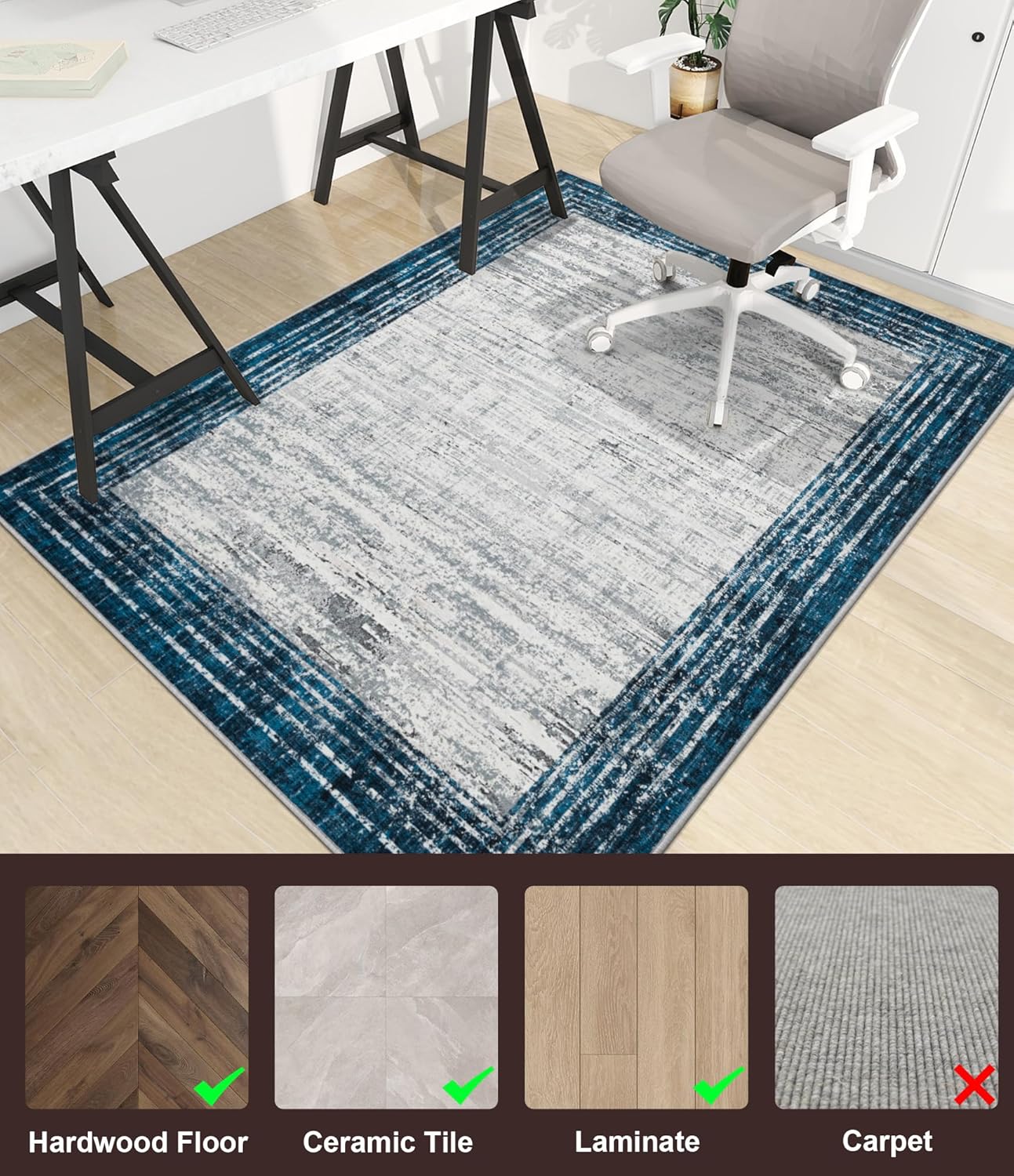 chakme Office Chair Mat for Hardwood Floor, 48"x36" Easy Glide Computer Desk Mat Protector for Rolling Chair Under Desk Rug Nonslip Backing, Machine Wash, (Square)