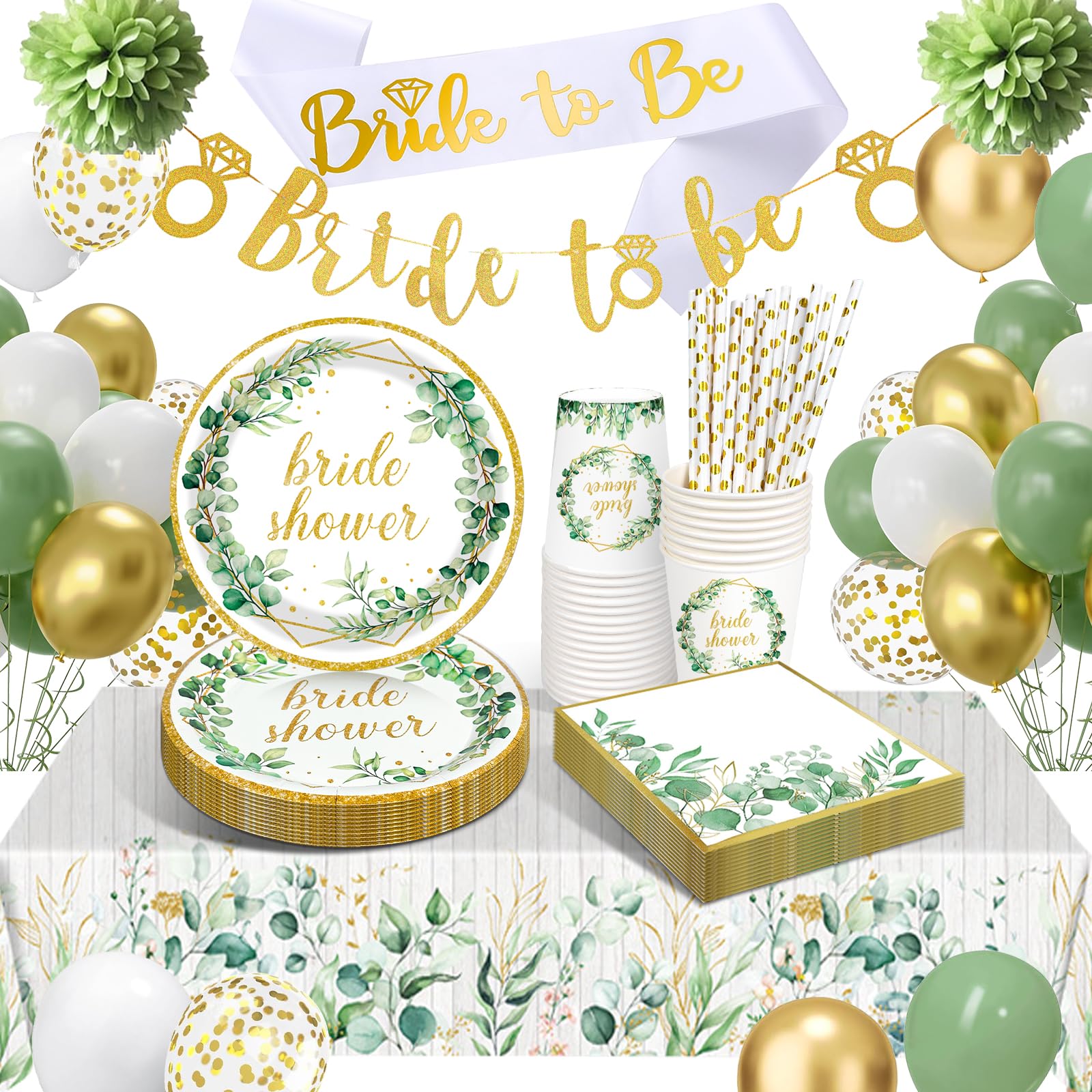 HLEIUKT Bridal Shower Geschirr, Junggesellenabschied Frauen Partygeschirr, 16 Gäste Jga Deko Pappteller mit Luftballons für Hochzeits Deko, Verlobungsfeier, Brautparty Frauen