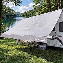 GLAUBIO RV Awning Fabric Replacement 16FT, 19.5oz Heavy-Duty Camper Awning,UV-Resistant & Waterproof Canopy for Camper,Trailer,Motorhome Gradient Gray, Fabric 152"