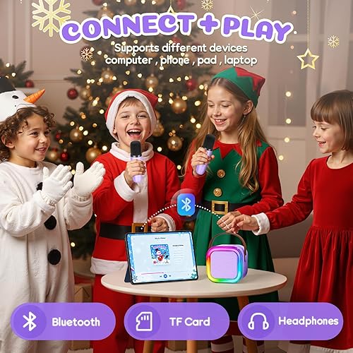 Miniatura 71 de Máquina de karaoke para niños y adultos, minialtavoz Bluetooth portátil con 2 micrófonos inalámbricos y luces de fiesta, para celular, regalo