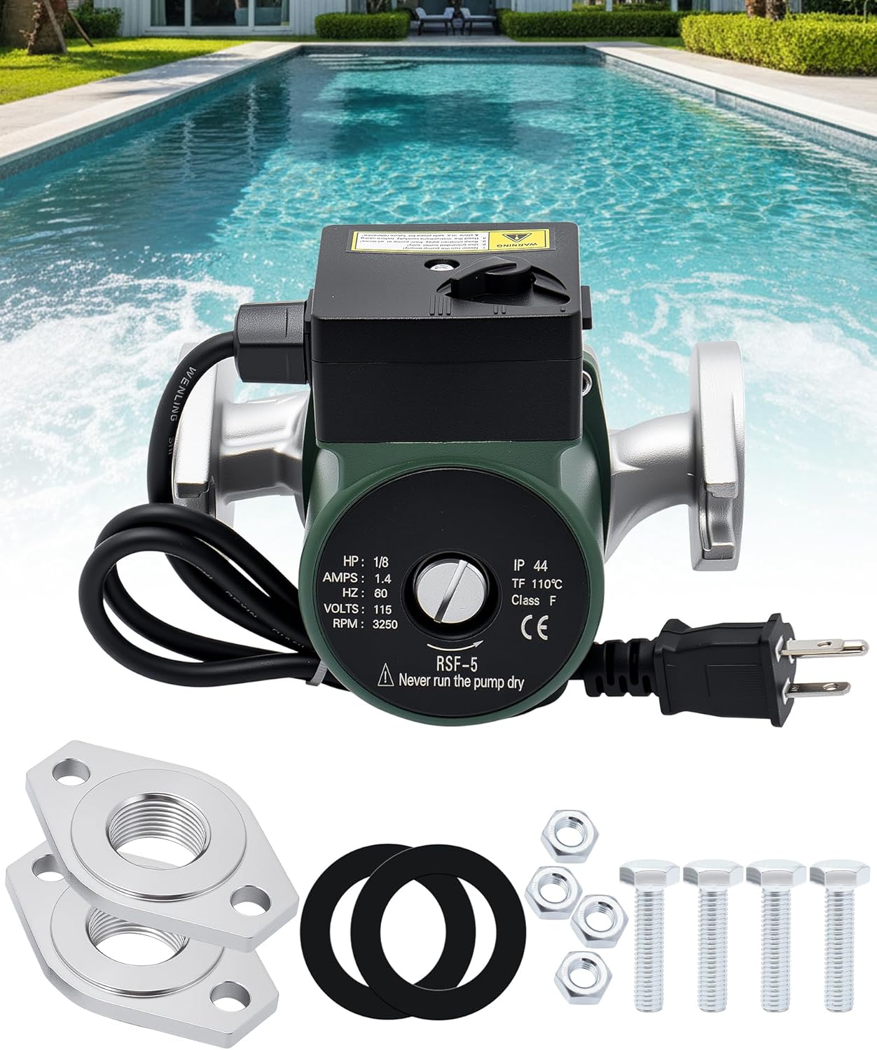 009-SF5 Water Circulating Pump Compatible with Taco Flanged High Velocity Cartridge Circulator Pump, 1/8 HP 115V 3250RPM 10GPM 150PSI, Replace# 009SF5