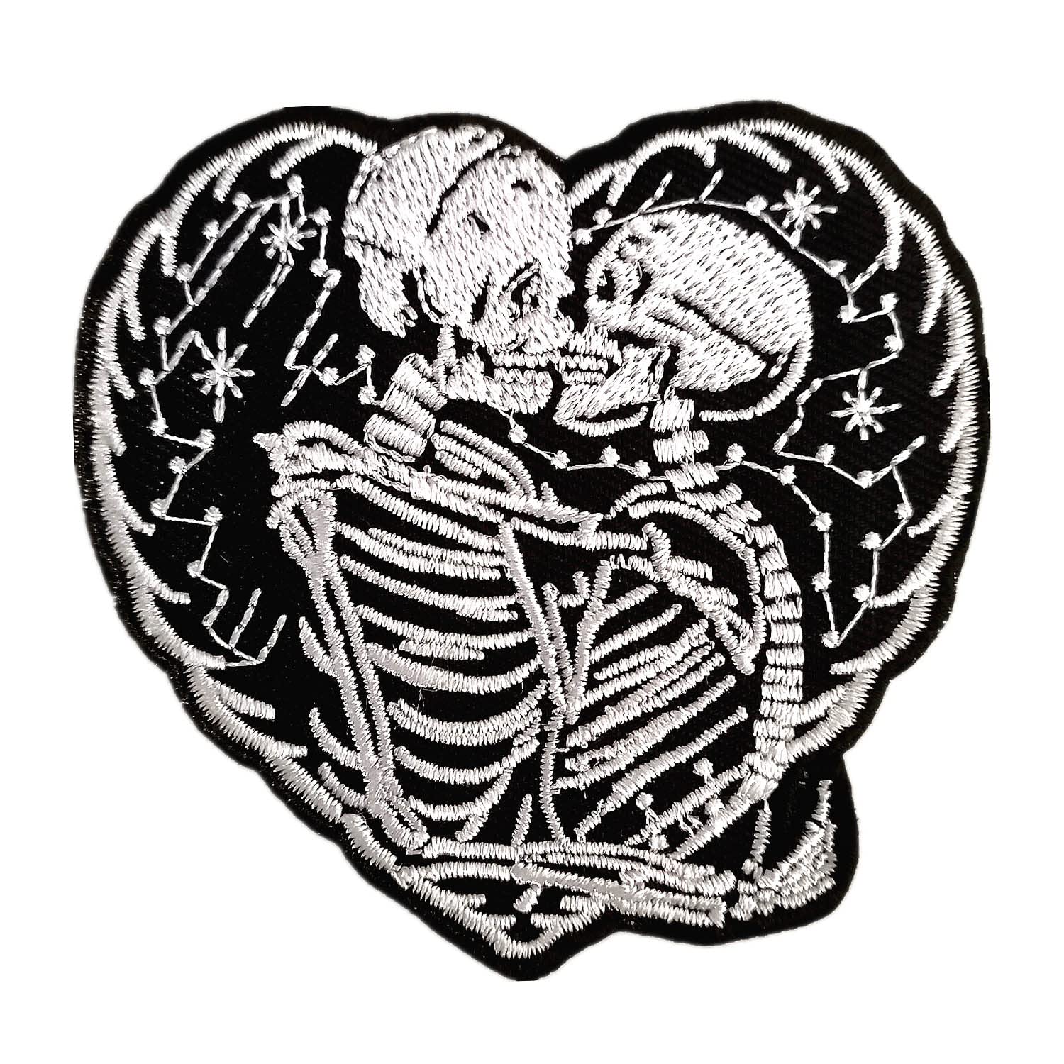 BPA Skeleton Heart Embroidered Patches Iron on or Sew on Patches for Clothing Jackets etc.