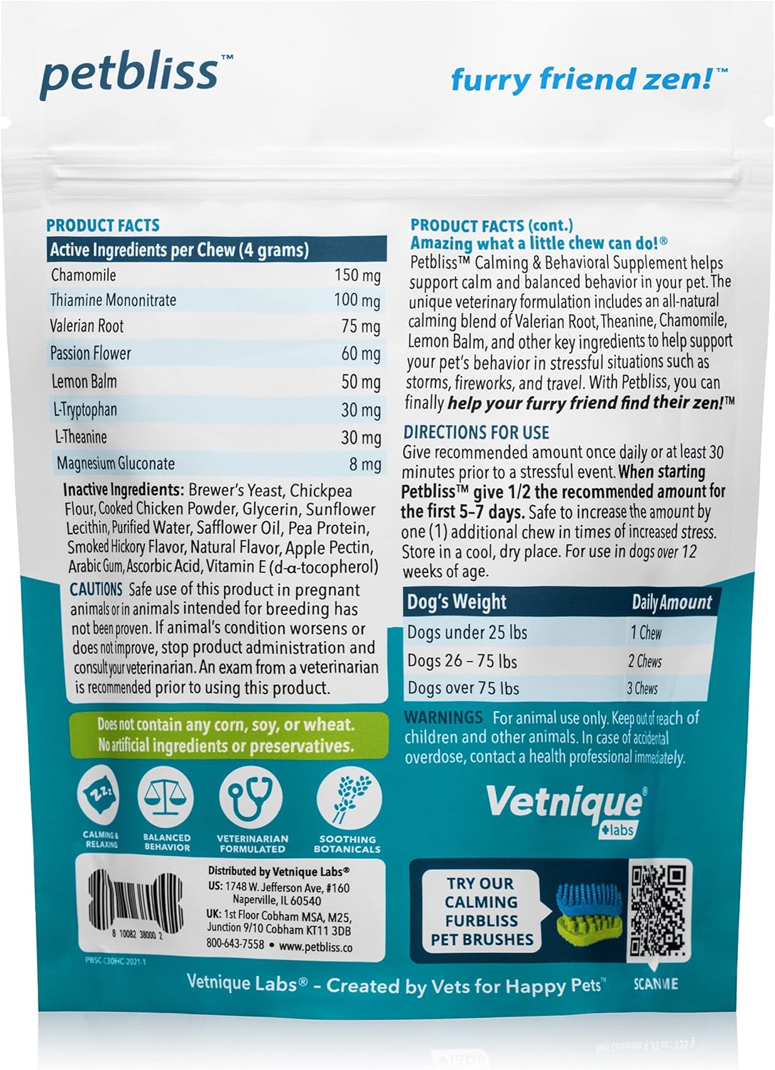 VETNIQUE Petbliss Calming Chews (30ct) & Calming Spray (4oz) for Dogs Bundle : Pet Supplies