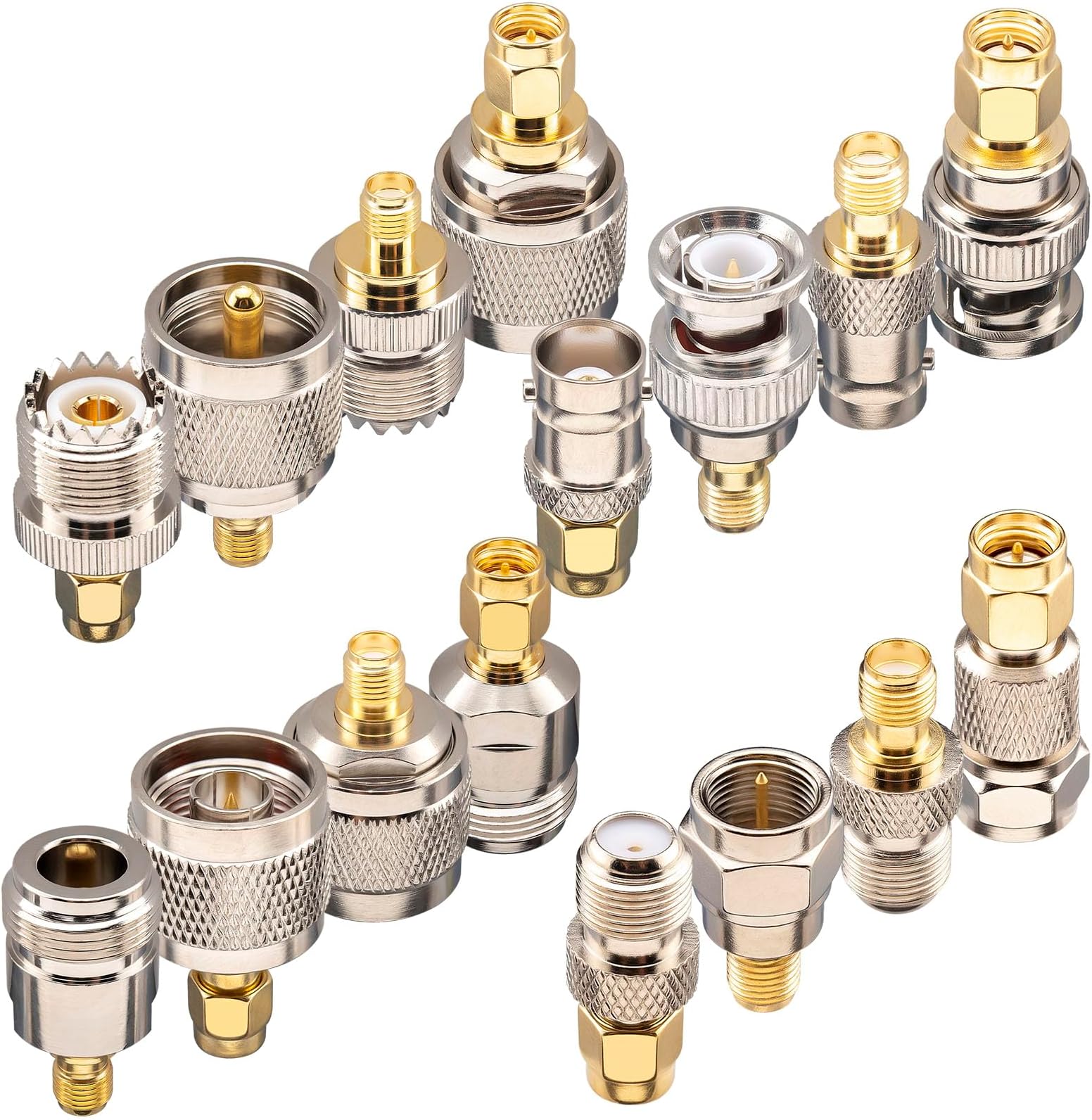 SMA Adapter Kit 16-Piece, Standard SMA to BNC/UHF/F/N Type Connectors Kit, Antenna Coax Connector Converter Male/Female for for SDR Dongles/Ham Radio/FPV Drone/Extension Cable