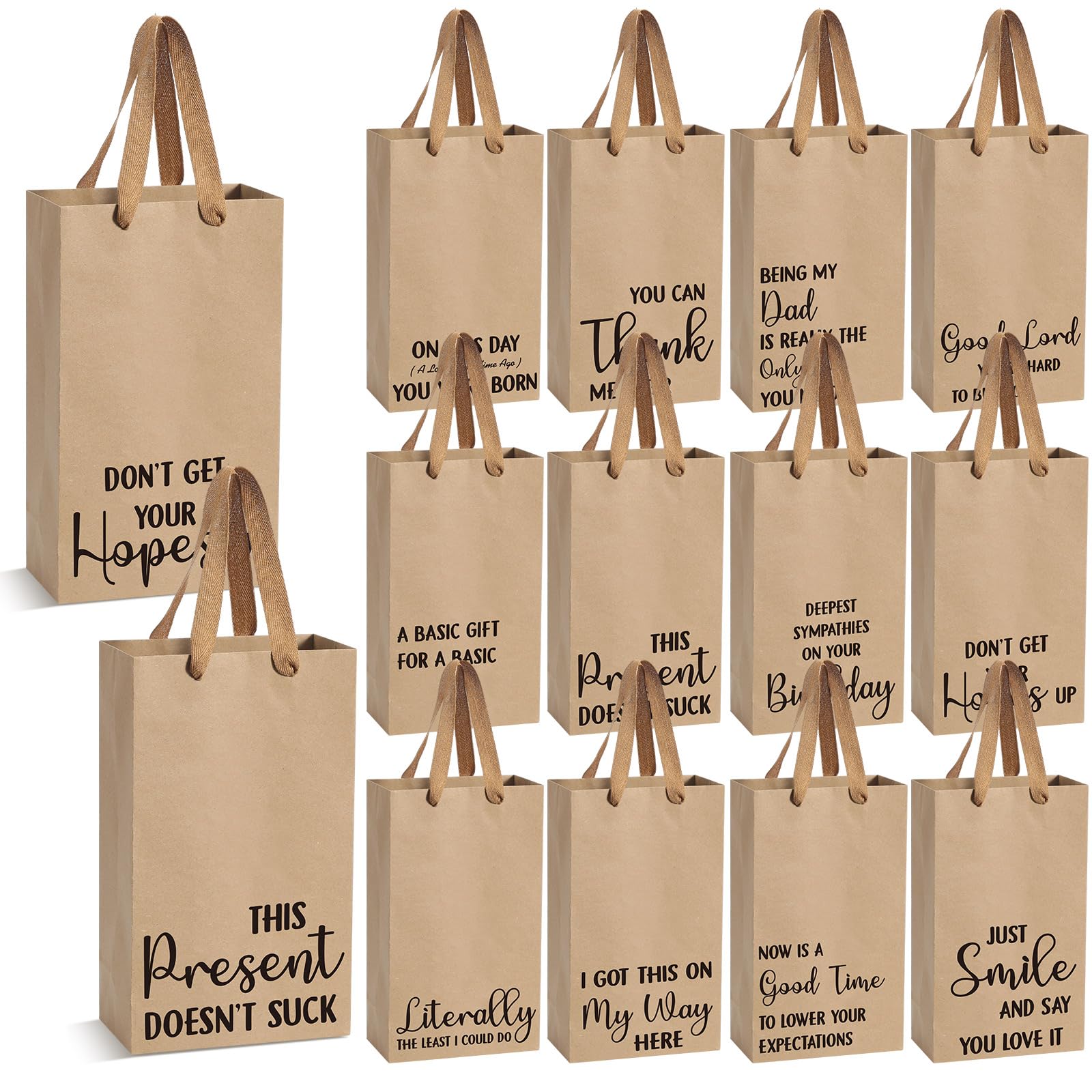 Christmas 12 Pcs Funny Gift Bags Kraft Paper Snarky Gift Bag with Handles Bulk Funny Wrapping Bags Adults Men Women Reusable, Gag Gifts Wrapping for Halloween Christmas Birthdays, Holidays