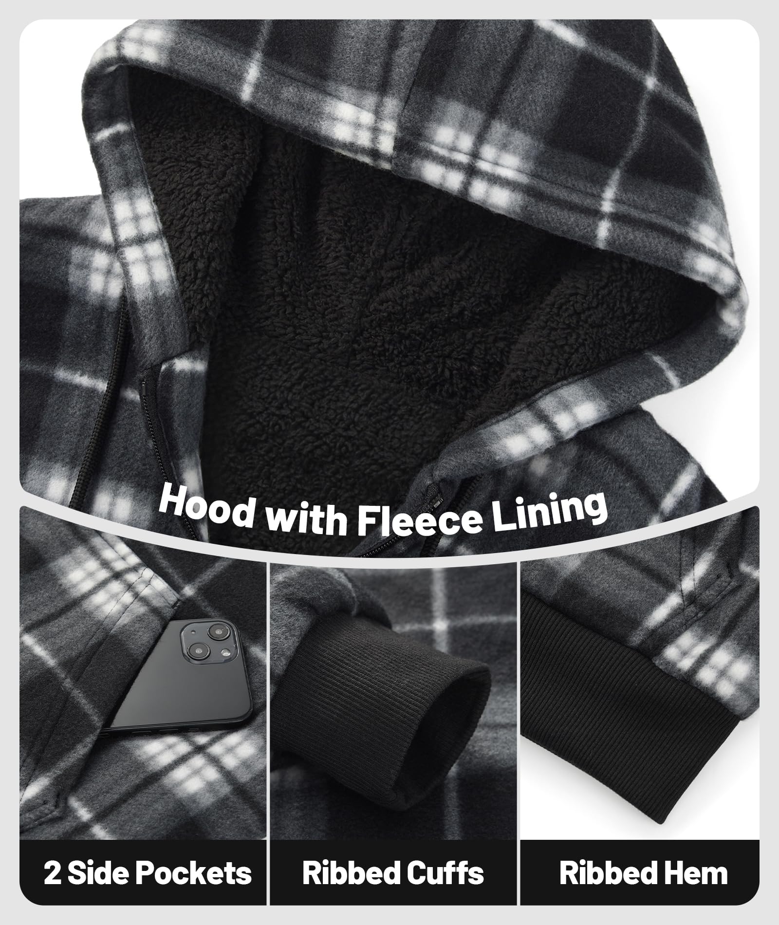 geeksport geeksport geeksport geeksport Felpa da Uomo con Cappuccio e Full Zip Fleece Hoodies for Men Sportive Inverno