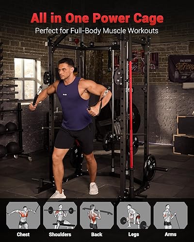 Vista 2 de GarveeLife Power Cage, Multi-Functional Power Racks for Home Gym with Cable Crossover System, 1600 LBS Weight Capacity Fitness Squat Rack for Negro