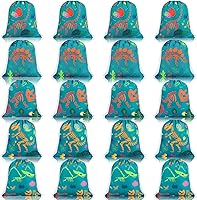 Vista 1 de Shappy 20 bolsas de recuerdo de fiesta de dinosaurio con cordón, 5 estilos para niños, dinosaurio, cumpleaños, baby shower, suministros de fiesta