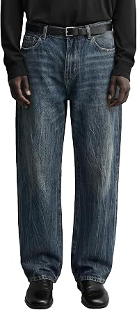 Mens Baggy Jeans - Loose Fit Wide Leg Vintage Denim Pants Casual Everyday Trousers for Daily Work All Season Wear