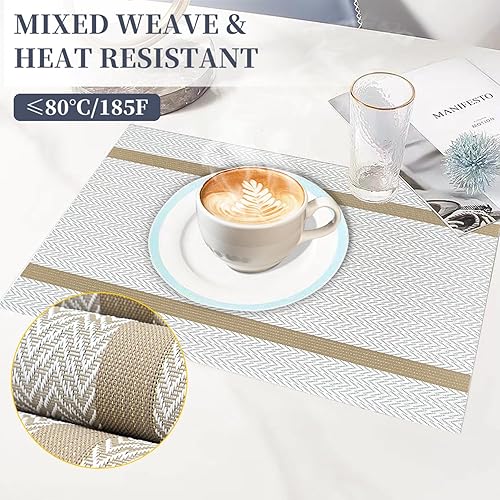 Miniatura 4 de Juego de 8 manteles individuales, resistentes al calor, antideslizantes, para mesa de comedor, lavables, duraderos, de vinilo de PVC, tejido (color