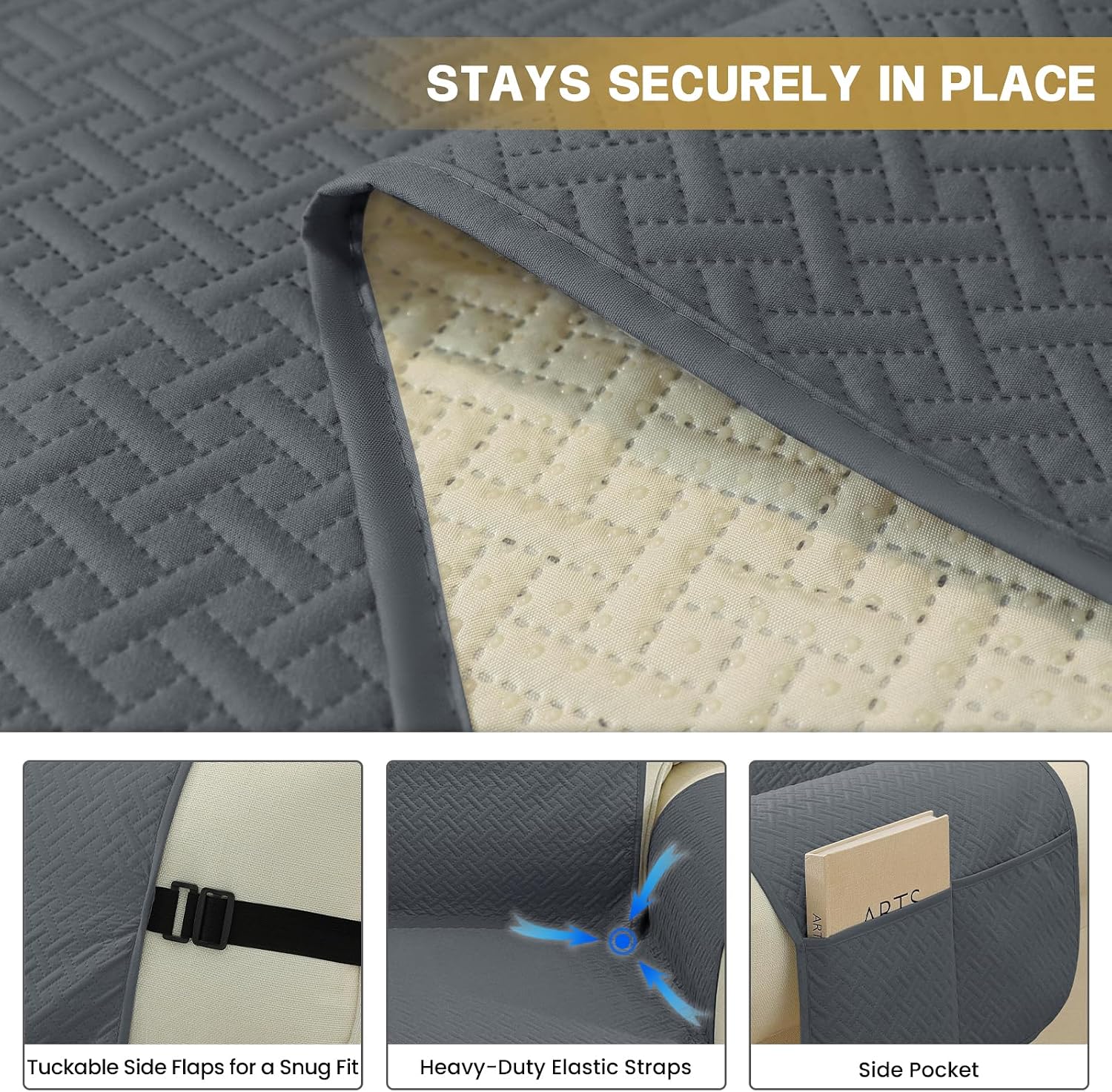 Waterproof Large Sofa Covers Non-Slip Sofa Slipcover,Dark Gray