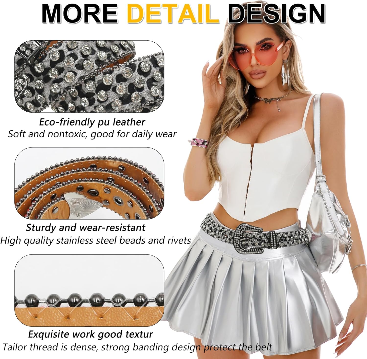 Rhinestone Belt Leopard Print Bling Belts Men Women Leopard Rhinestone Belt Western Cowgirl BB Belts Y2k - Image 5