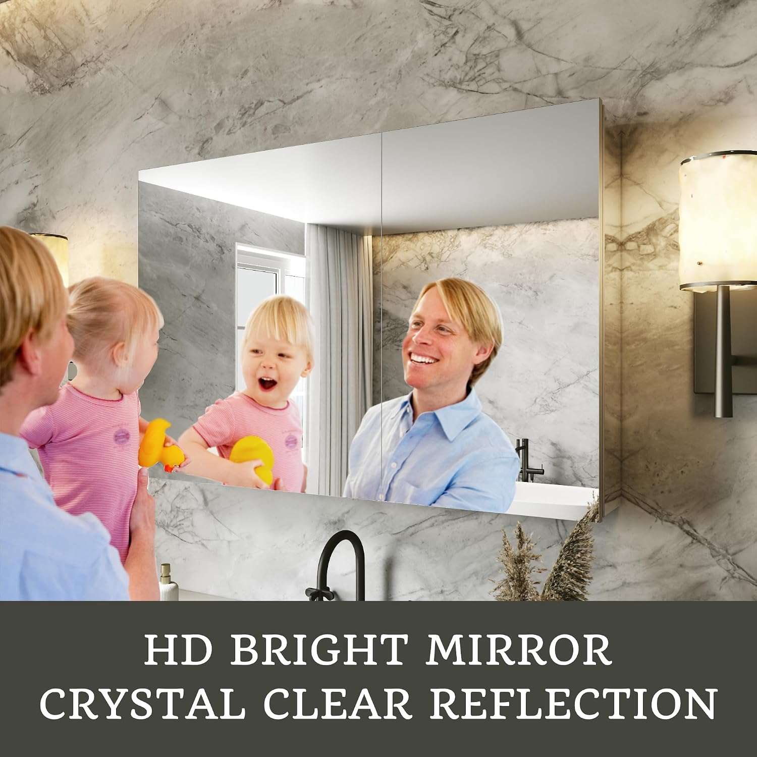 36x24 Bathroom Medicine Cabinet with Mirror,Aluminum Alloy Frame with Mirror Side Panels,Surface or Recessed Medicine Cabinet with Adjustable Shelves,Assembly Required
