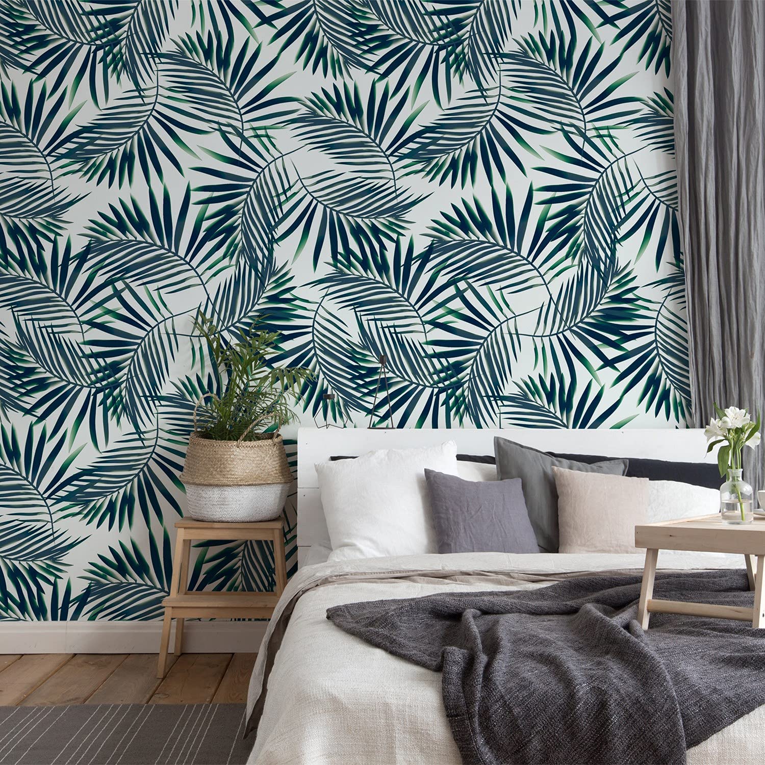 Papier peint feuilles tropiques sombres décoration murale meuble chambre 104x70