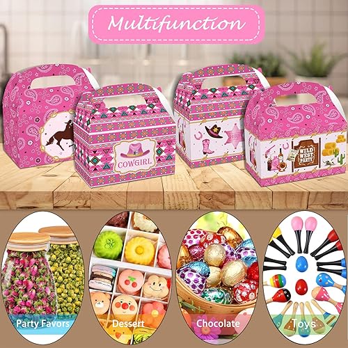 Miniatura 5 de MIKIMIQI 12 cajas de decoración de vaquera occidental, suministros de regalo de vaquera, cajas de regalo de rodeo, bolsas temáticas de caballos para