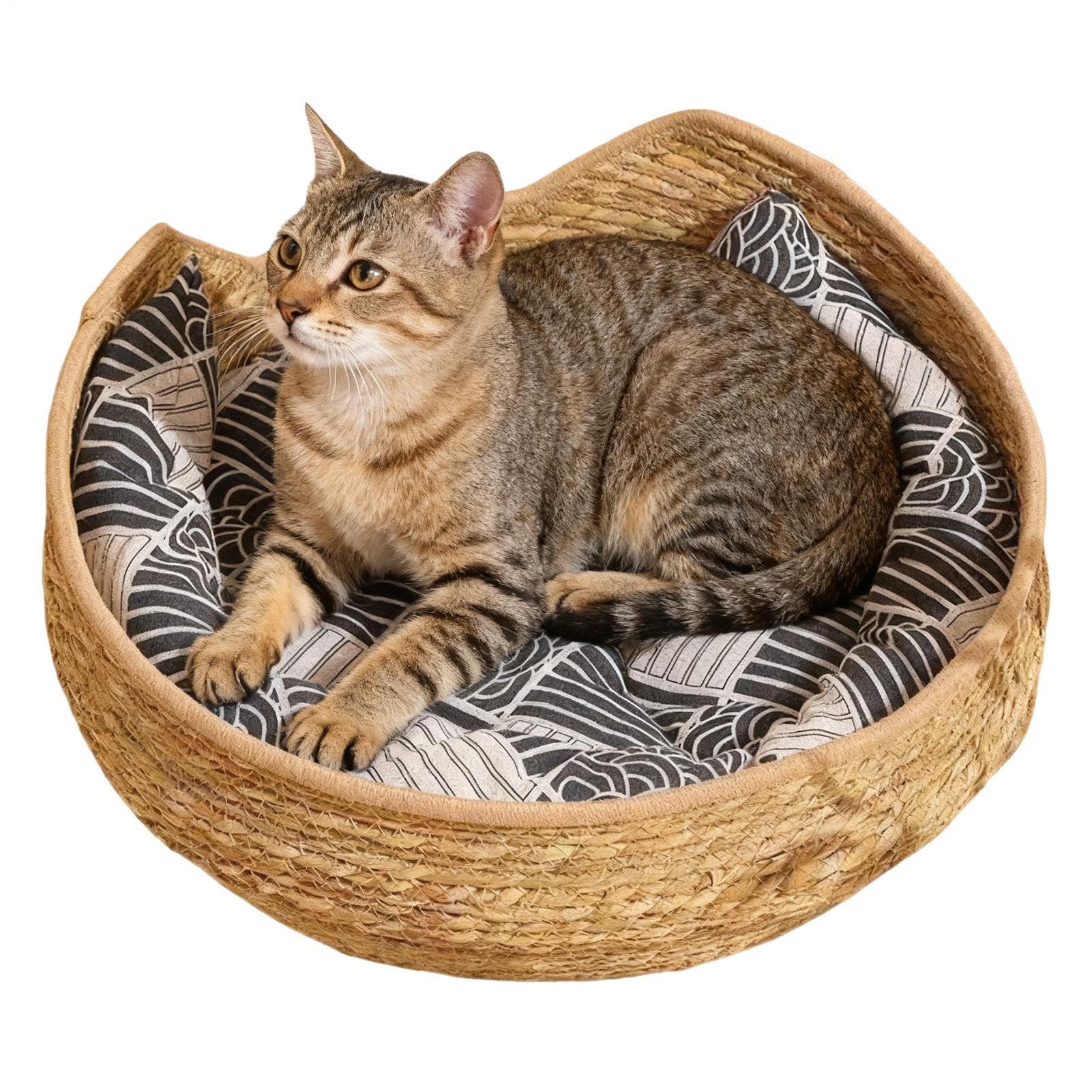 driattie Cotton Cat Bed With Removable Cushion, Medium Washable Pet Basket For Indoor Cats & Small Dogs, Soft Woven Sleeping Nest & Scratching Lounge