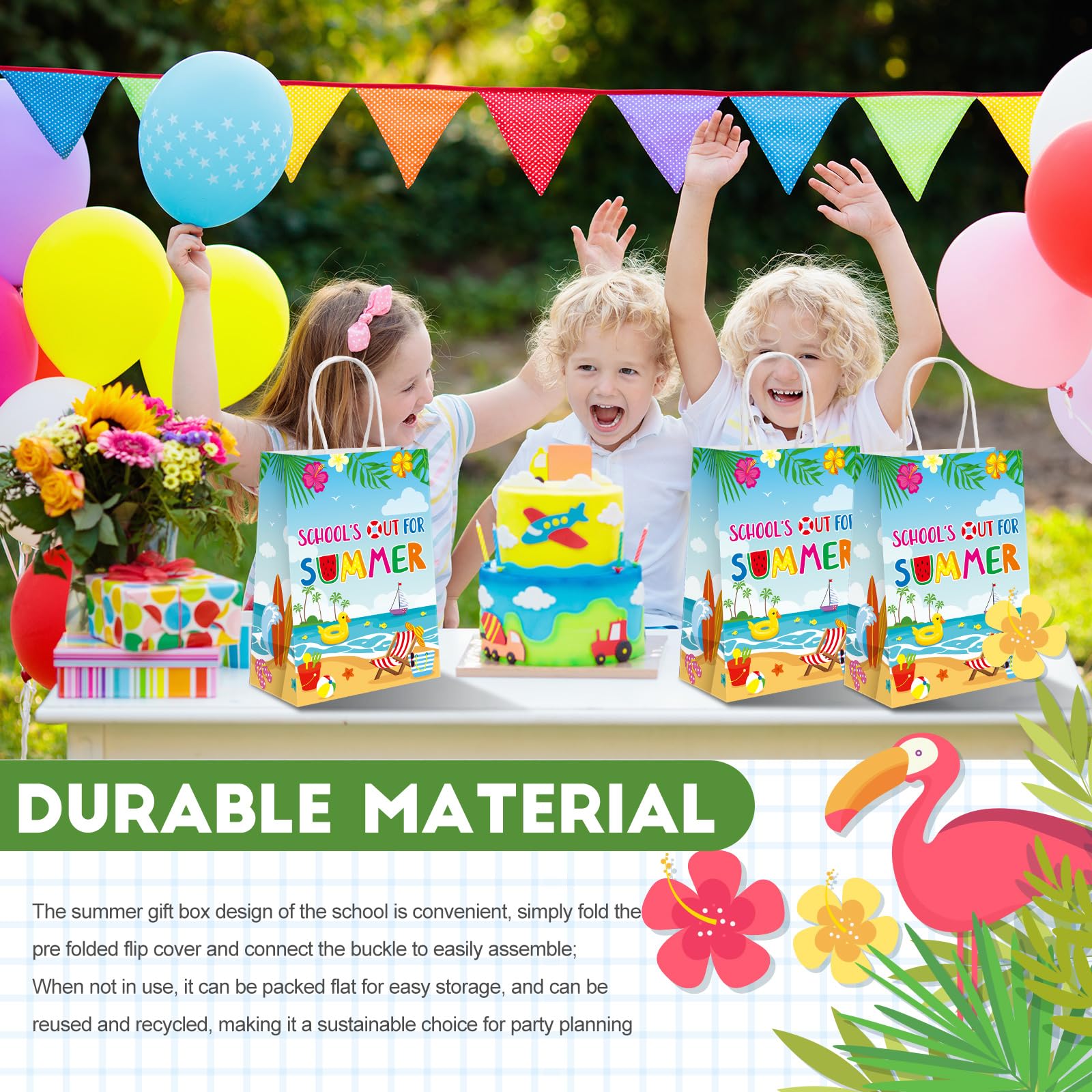 Sweetude 24 Pcs School's out for Summer Gift Bags End of School Year Present Summer Beach Pool Goodie Treat Paper Bags for Summer Vacation Graduation Tropical Party Celebration Favors Supplies