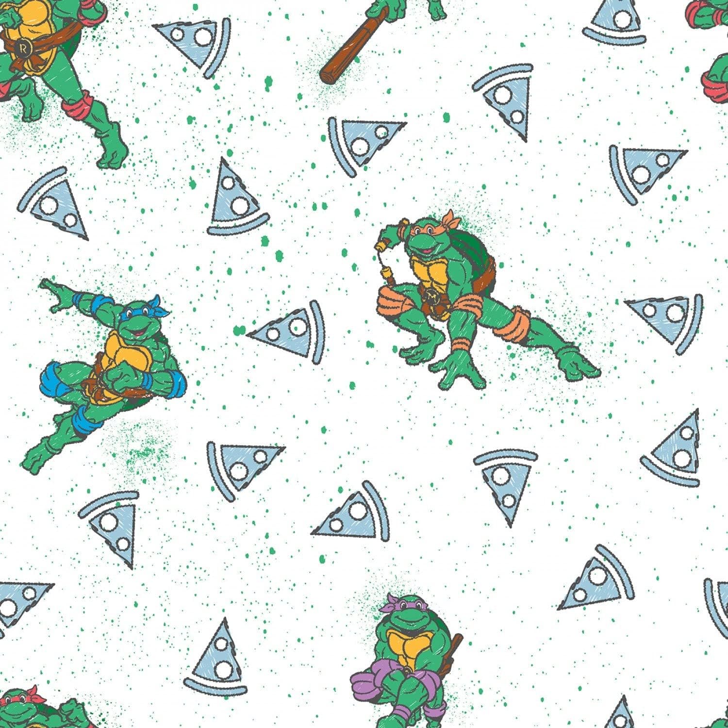 Nickelodeon Fabric Turtles Paint Splatter in White 100% Cotton Fabric by The Yard