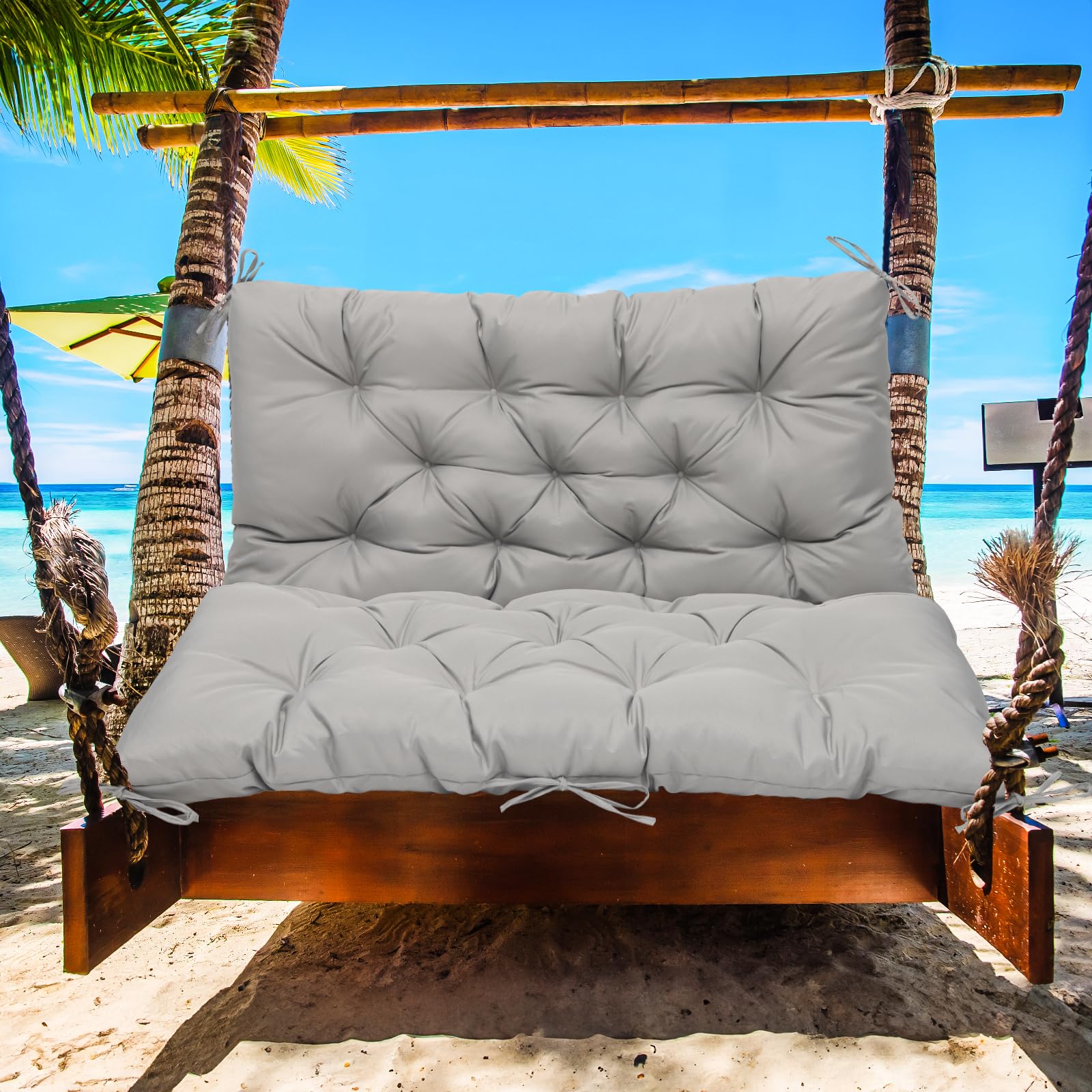 Gartenbank Auflage mit Rückenlehne, 100x50x50 cm, Sitzauflage Bank Outdoor Wasserabweisend, Sitzkissen für Hollywoodschaukel & Gartenmöbel, Grau