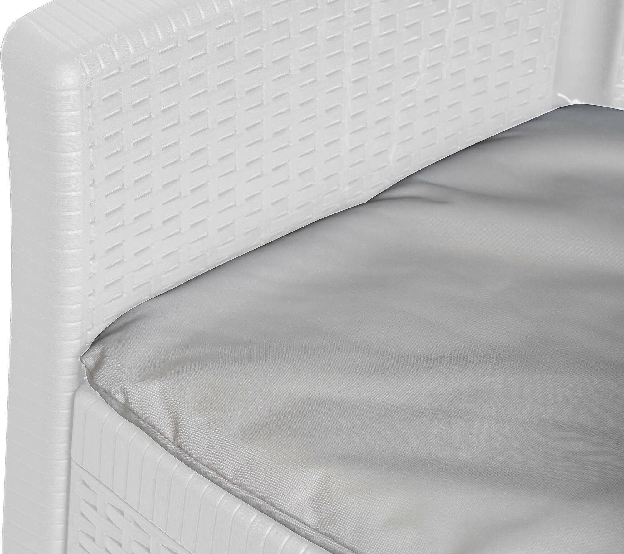 Dmora - Set salotto da esterno Napoli, Composizione da giardino con 2 poltrone ed 1 tavolino contenitore, Salottino effetto rattan, 100% Made in Italy, Bianco