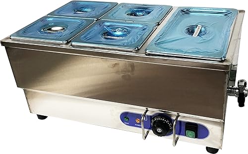 Miniatura 8 de INTSUPERMAI 5 ollas calentador eléctrico de sopa de alimentos comerciales, comedores, buffet, calentador de vapor de acero inoxidable 110 V, 1500 W,
