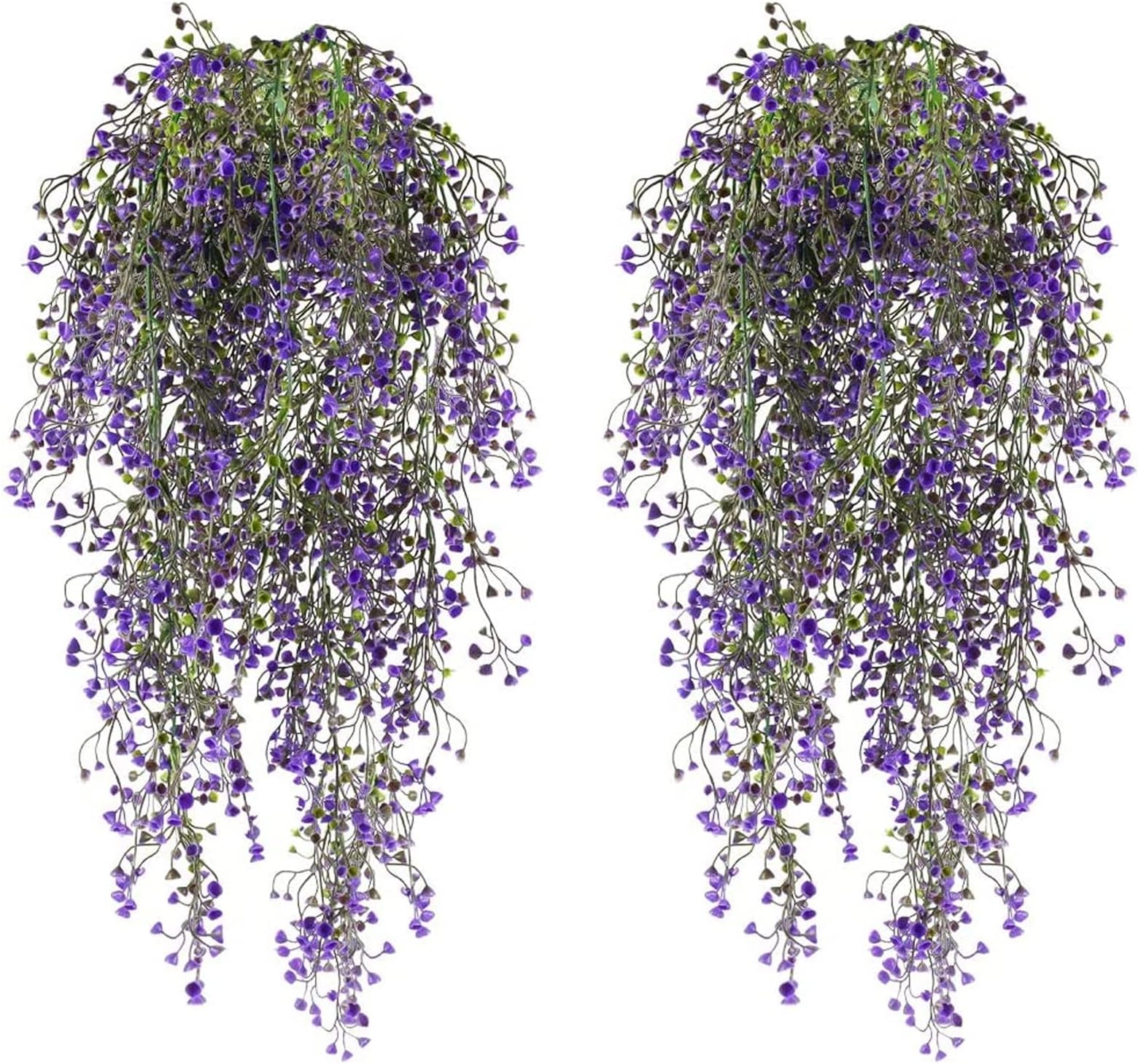 2PCS 31.5 inches Fake Hanging Vine Outdoor Artificial Hanging Plants Rattan Fences Luxuriant Wall Hang Garland Porch Patio Arch Balcony Basket Garden Party Wedding Decor Purple