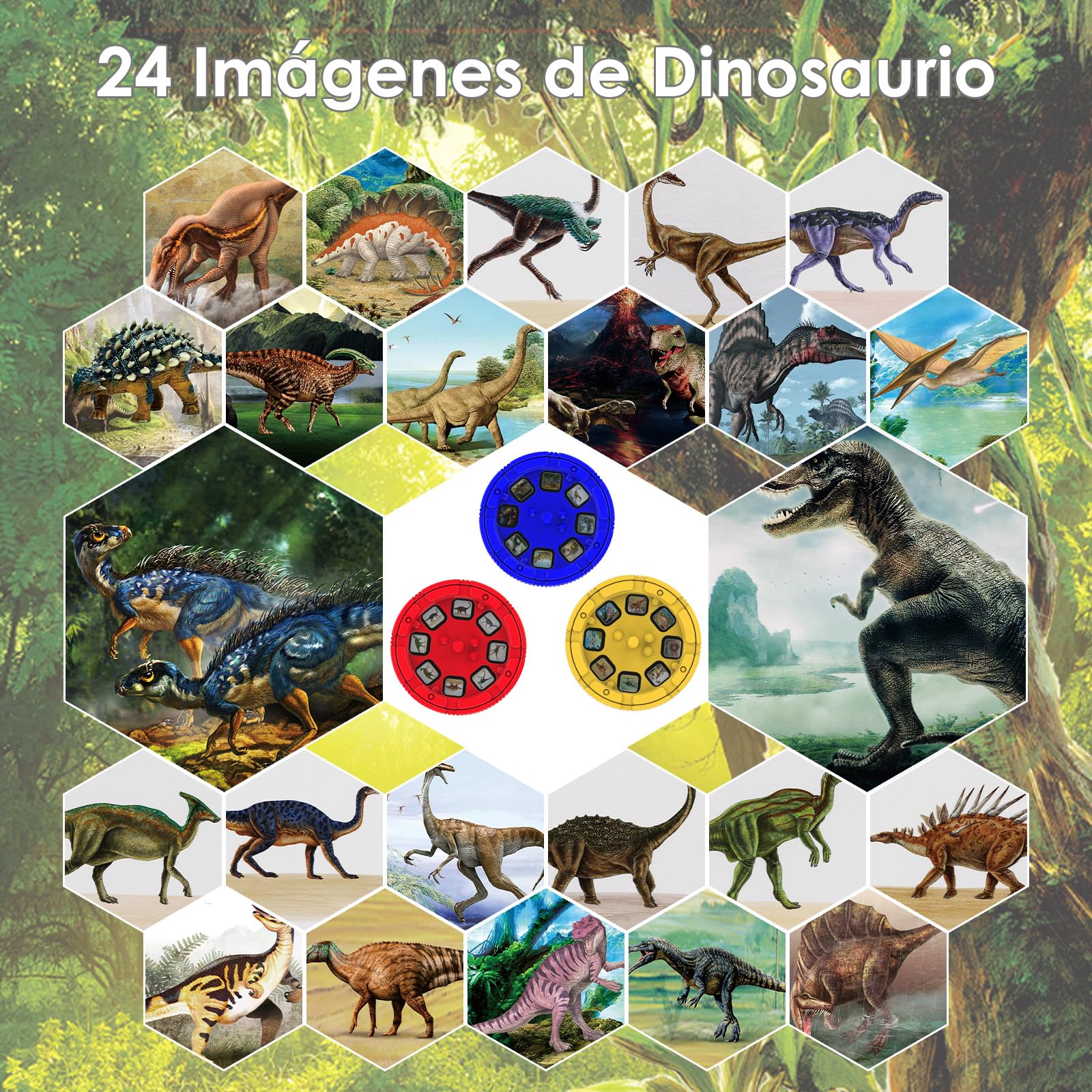 Pup Go Dinosaurio Linterna Proyector para Niños 3+ Años, Regalo Navidad para Niños, 3 Discos y 24 Imágenes, Pared Techo Tienda Ciencia Educativo Juego, Dinosaurio Kit Proyector Juguetes
