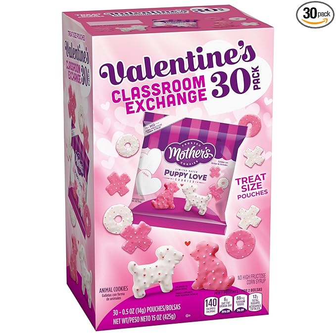 MOTHER'S Limited Batch Puppy Love Frosted Cookies 30 count box of 0.5oz bags, Valentine's Classroom Exchange - 15oz / 425g