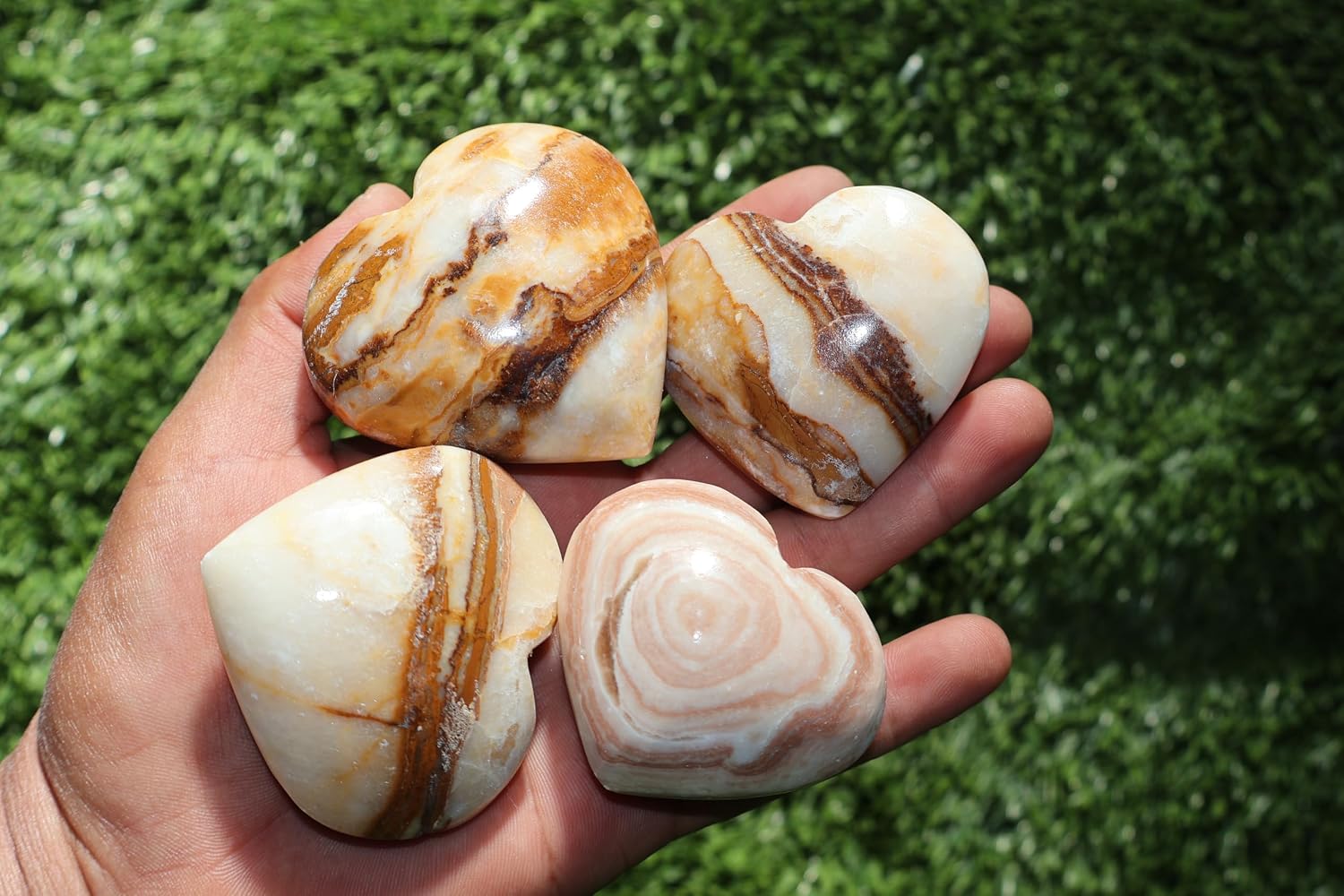4 Pieces of Natural Agate Heart-Shaped Stones - Assorted Agate Types and Colors - Unique Gifts for Energy and Decor A164