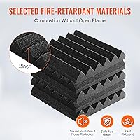 Vista 3 de VEVOR Paneles de espuma acústica, paquete de 36, 30.5 x 30.5 x 5 cm, paneles de pared insonorizados de alta densidad, paneles acústicos resistentes