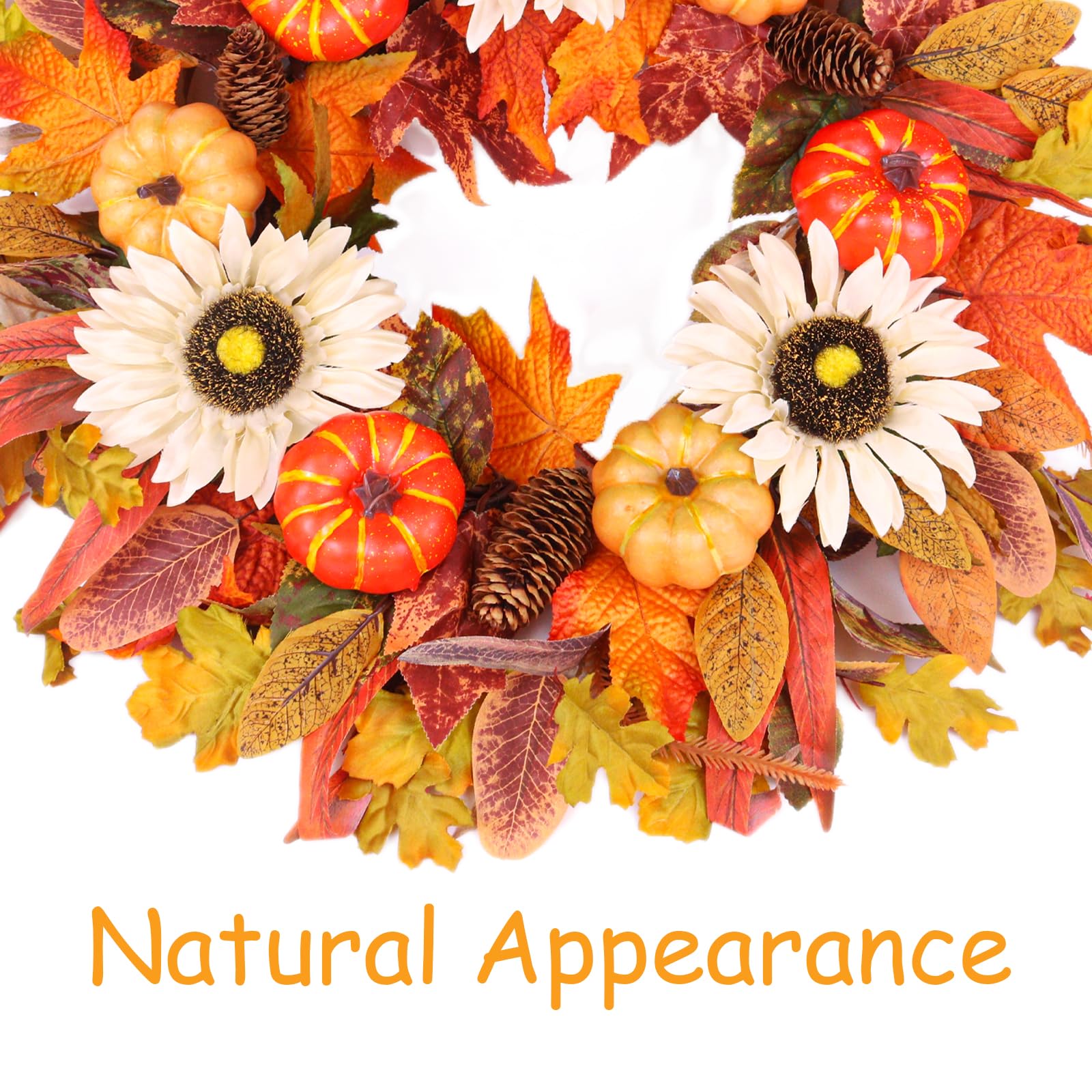 Ochine Corona De Otoño De 20 Pulgadas, Decoración De Acción De Gracias Y Halloween, Corona Artificial De Granja Con Calabazas, Baya, Hoja De Arce, Cono De Pino, Interior/exterior, 20 Pulgadas