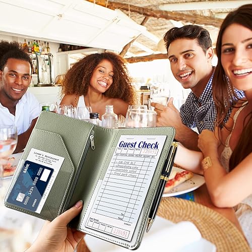 Miniatura 2 de RSAquar Libreta de servidores con bolsillo con cremallera, libros de cuero de primera calidad para camarera, cartera para camarera, delantal, color