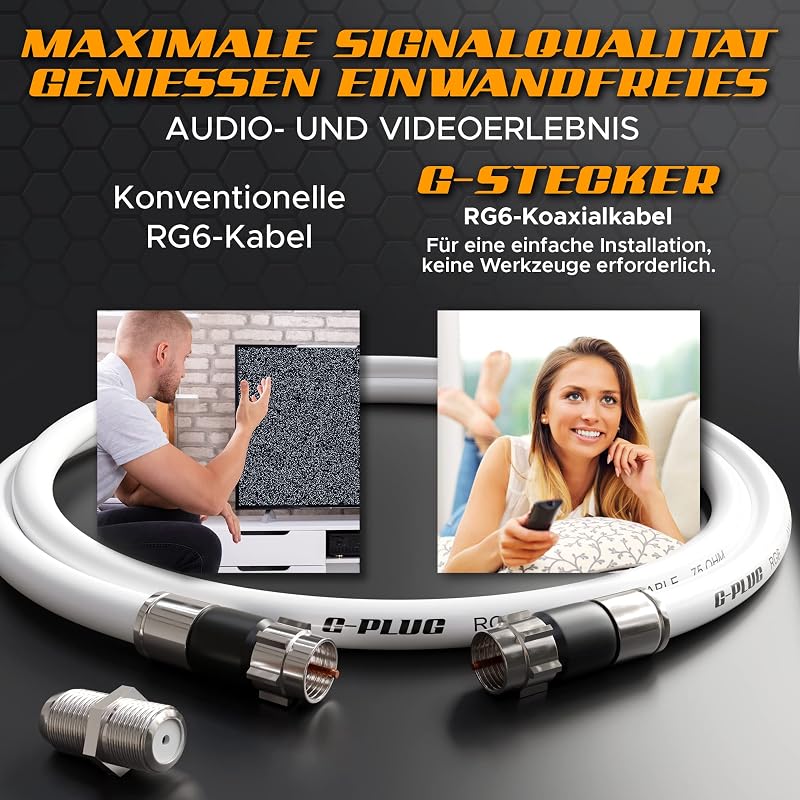 G-PLUG RG6 koaxiális kábel csatlakozó szett 1m, műholdas és antennakábel hosszabbító