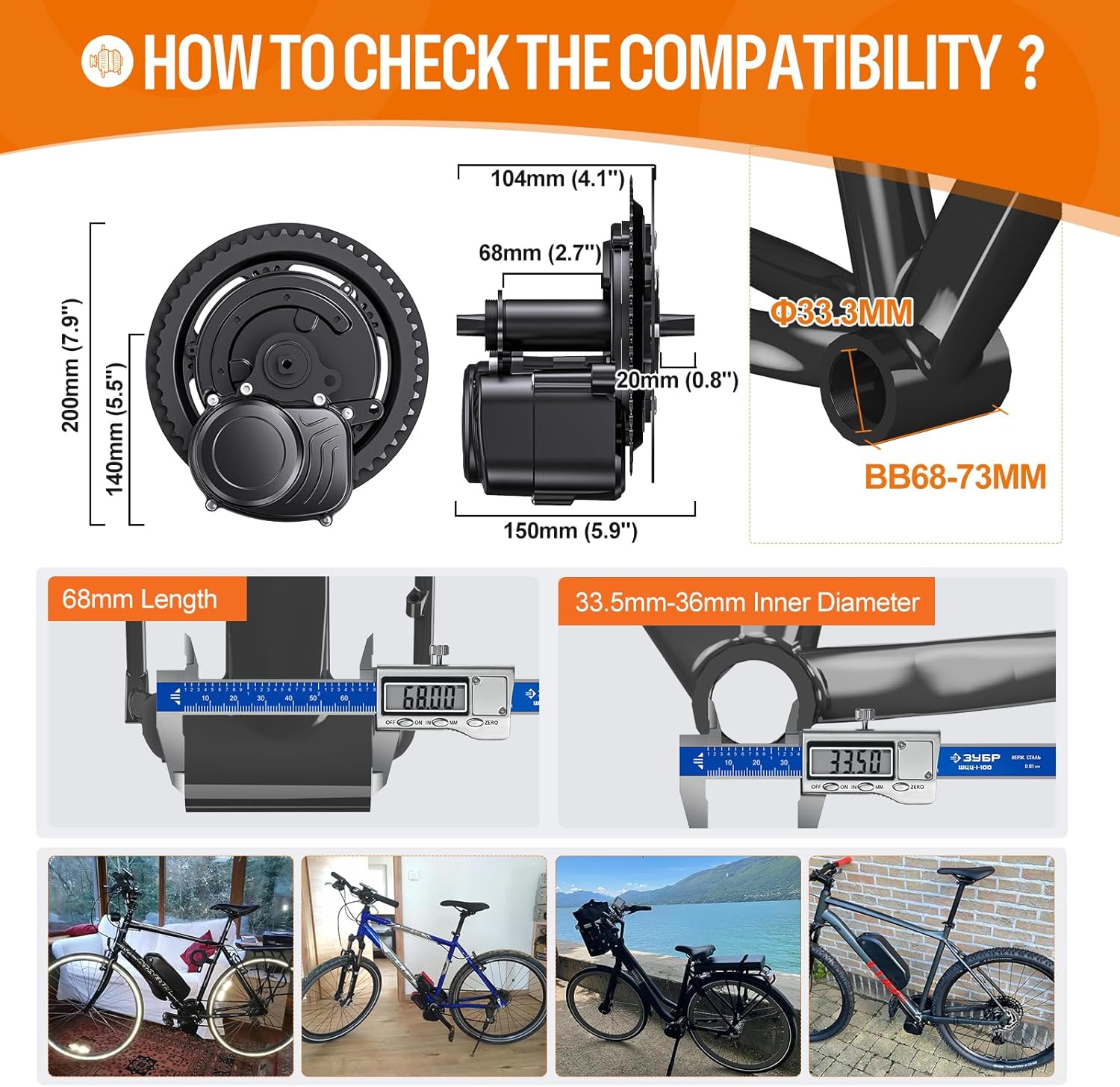 Terperinci view of the TSDZ2B motor installed in the bottom bracket, showing the chainwheel and mounting brackets.