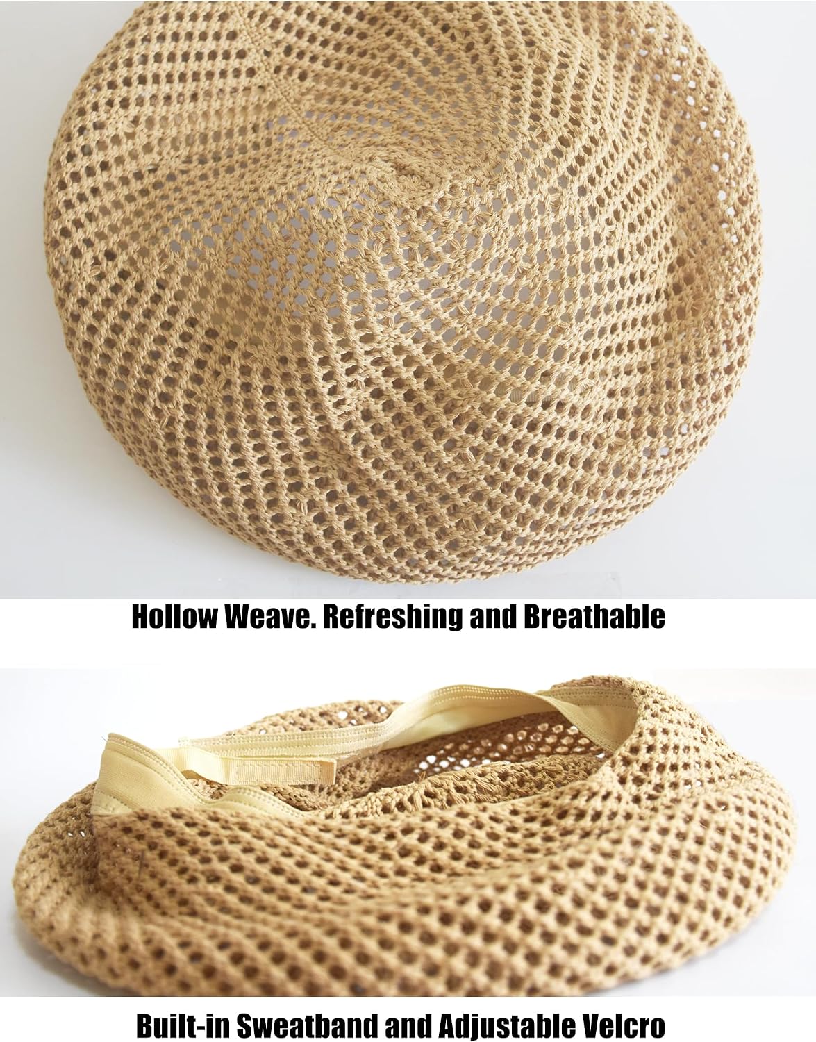 Women Summer French Beret Slouchy Crochet Beret Hats Artist Painters Woven Beach Beanie Hat