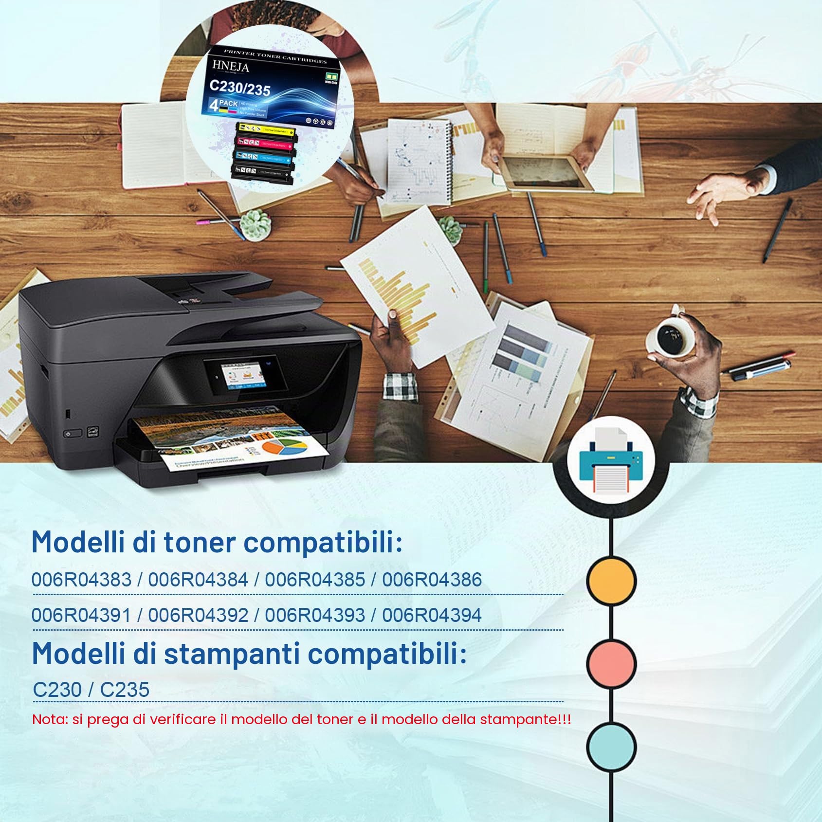 Cartuccia Toner C230 Cartucce Toner Per Stampante C235 006R04391 006R04392 006R04393 006R04394 Sostituzione Compatibile (senza Chip, Alta Resa) per Xerox C230 C235 Stampanti,4 Colors-1Pack