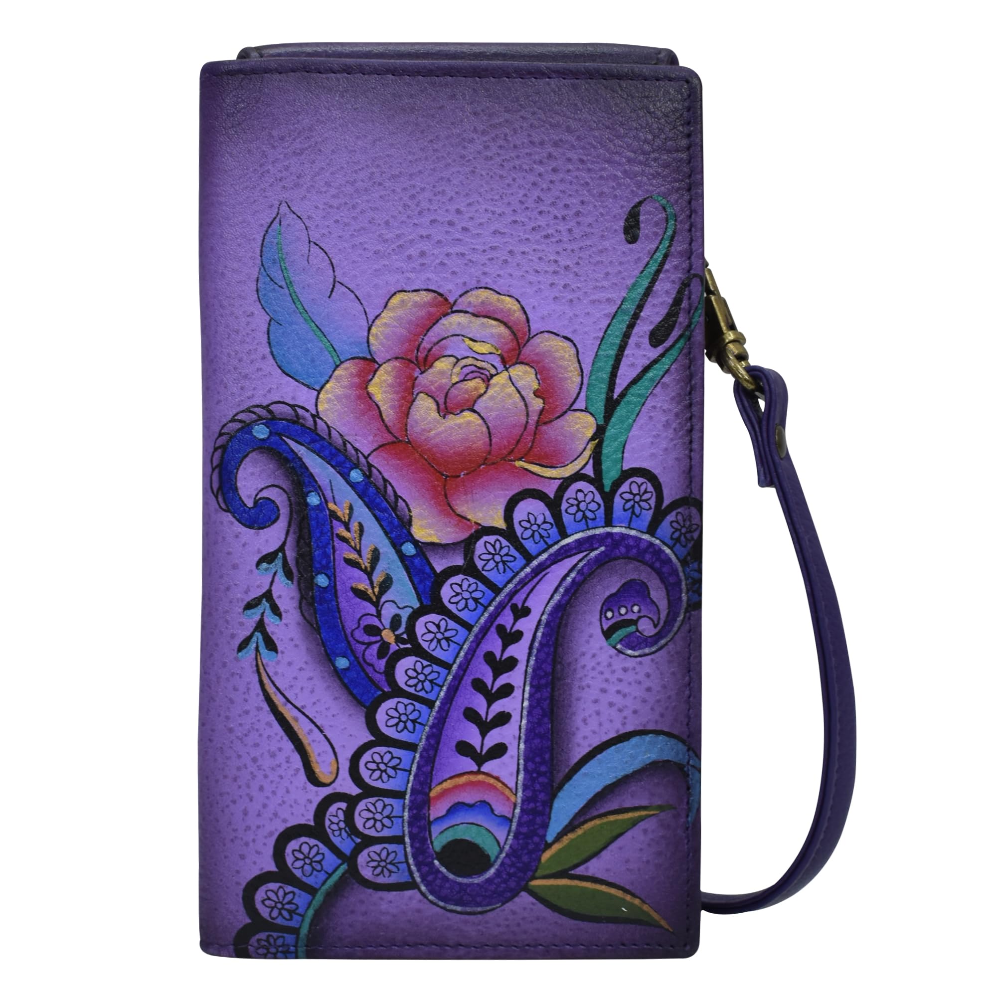Anna by Anuchka Women's Hand-Painted Genuine Leather Phone Wallet Organizer Crossbody