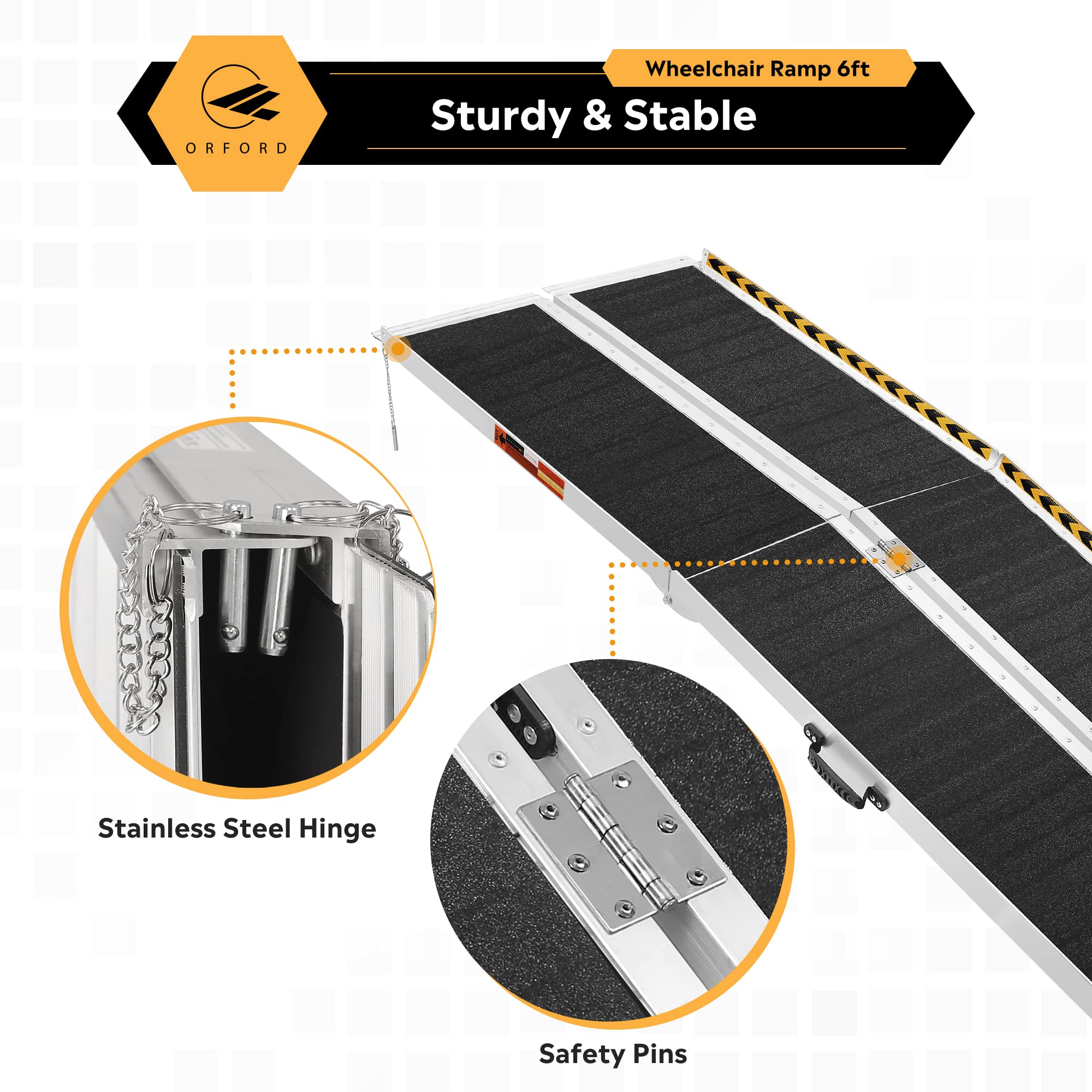 ORFORD NonSkid Wheelchair Ramp 6FT, Threshold Ramp with a NonSlip Surface, Portable Aluminum