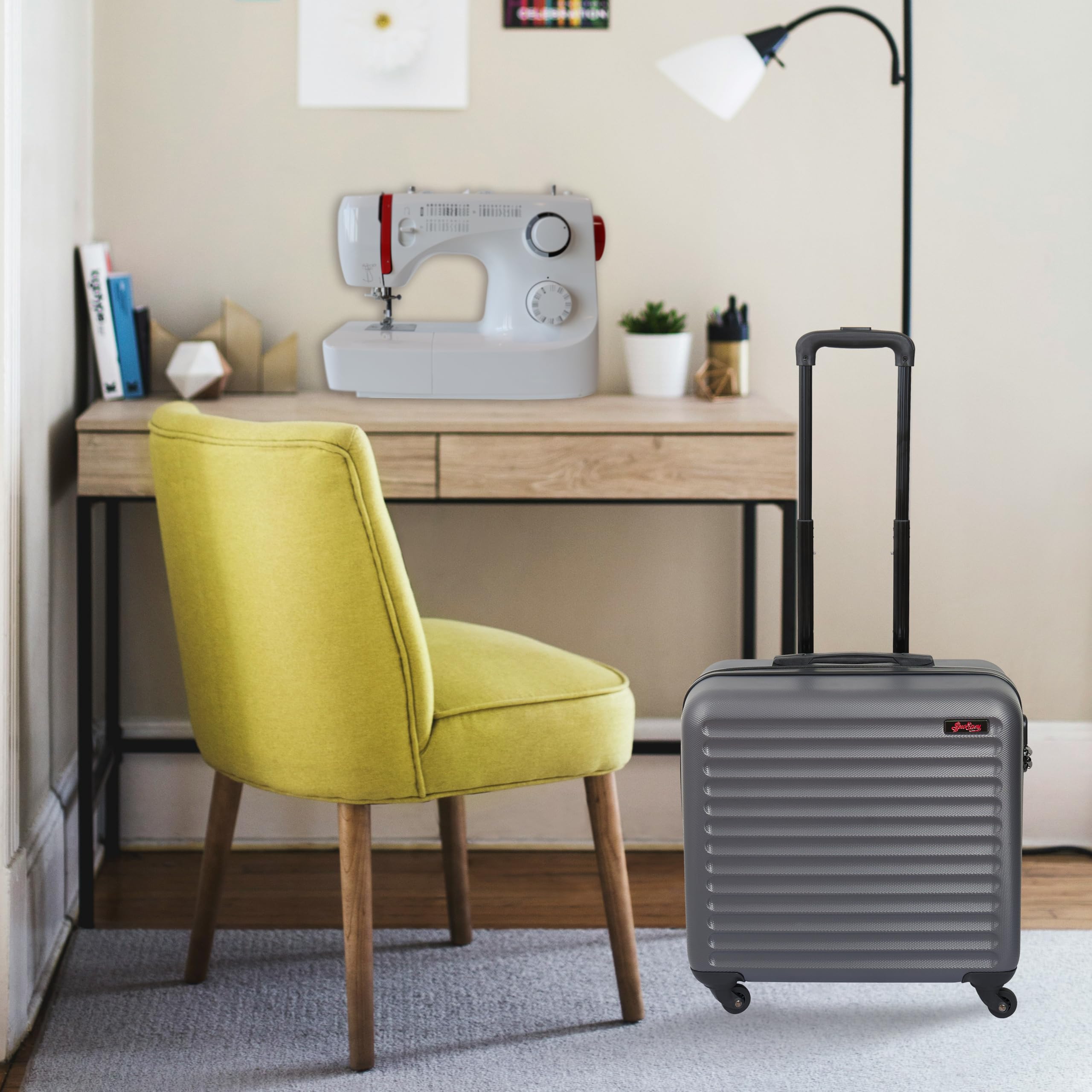 Sew Easy Carro para máquina de coser – Maletín rodante para máquina de coser con 4 ruedas, funda de transporte acolchada con cerradura para máquinas de coser, metallic silver, 24 x 44 x 46cm, Estándar