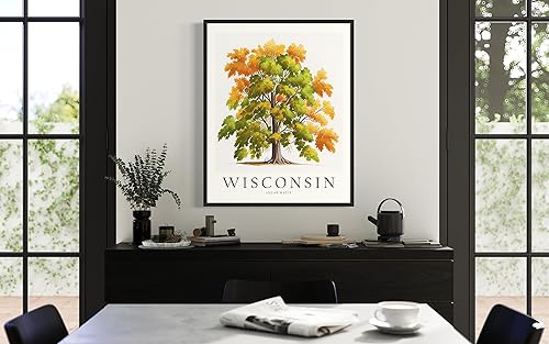 Vista 4 de Impresión artística del árbol del estado de Wisconsin, póster de Wisconsin para decoración de pared, póster de viaje de mapa del estado de Wisconsin