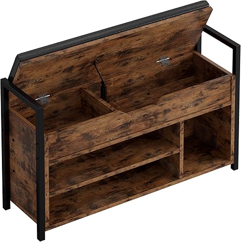 Miniatura 10 de IRONCK Banco de almacenamiento de zapatos, banco de entrada con caja de almacenamiento con tapa abatible, banco de metal y tablero para entrada,