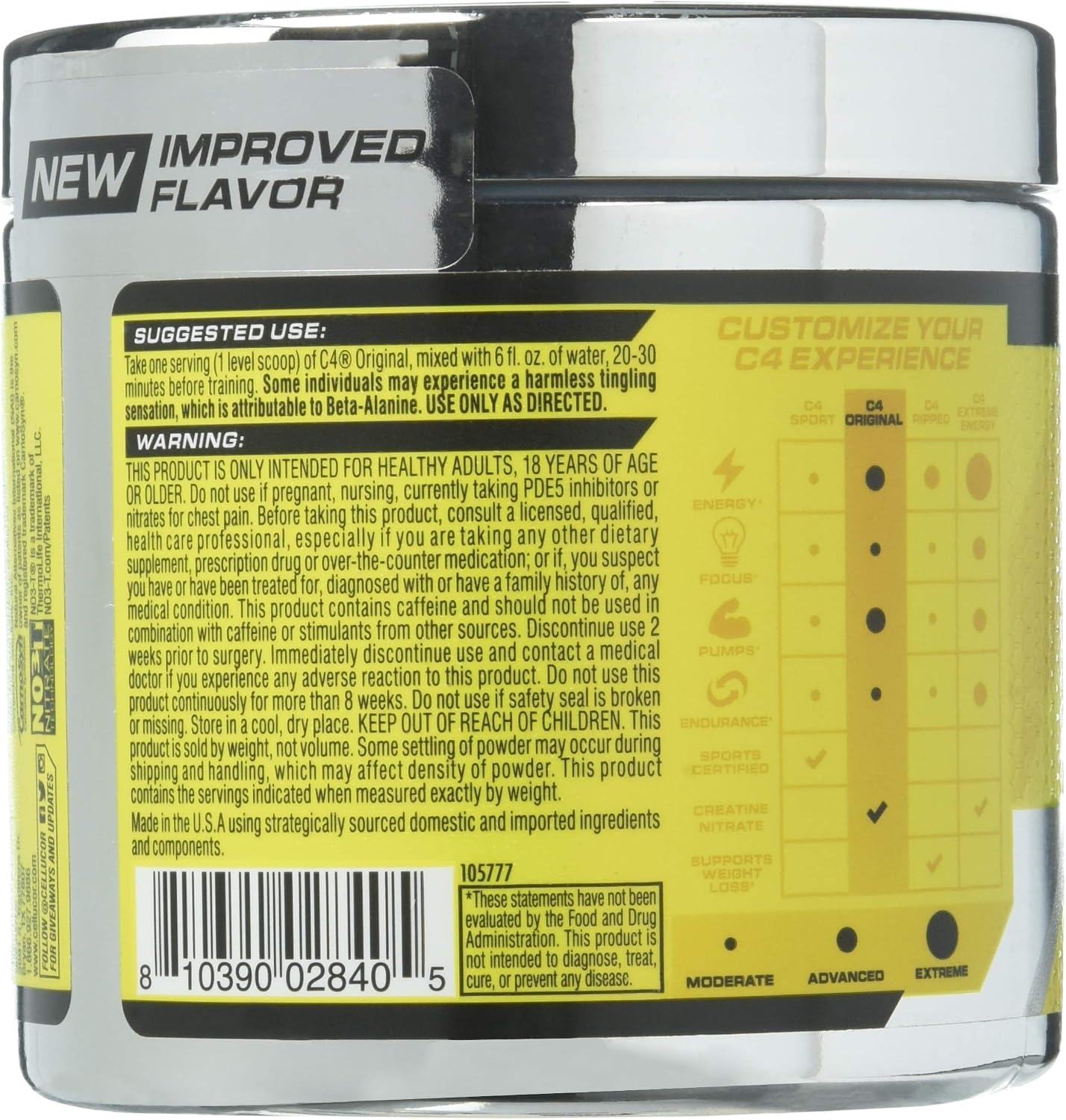 Cellucor C4 Original with Creatine, Nitric Oxide, Beta Alanine and Energy, G4v1, ICY Blue Razz, 30 Servings (Old Formula)