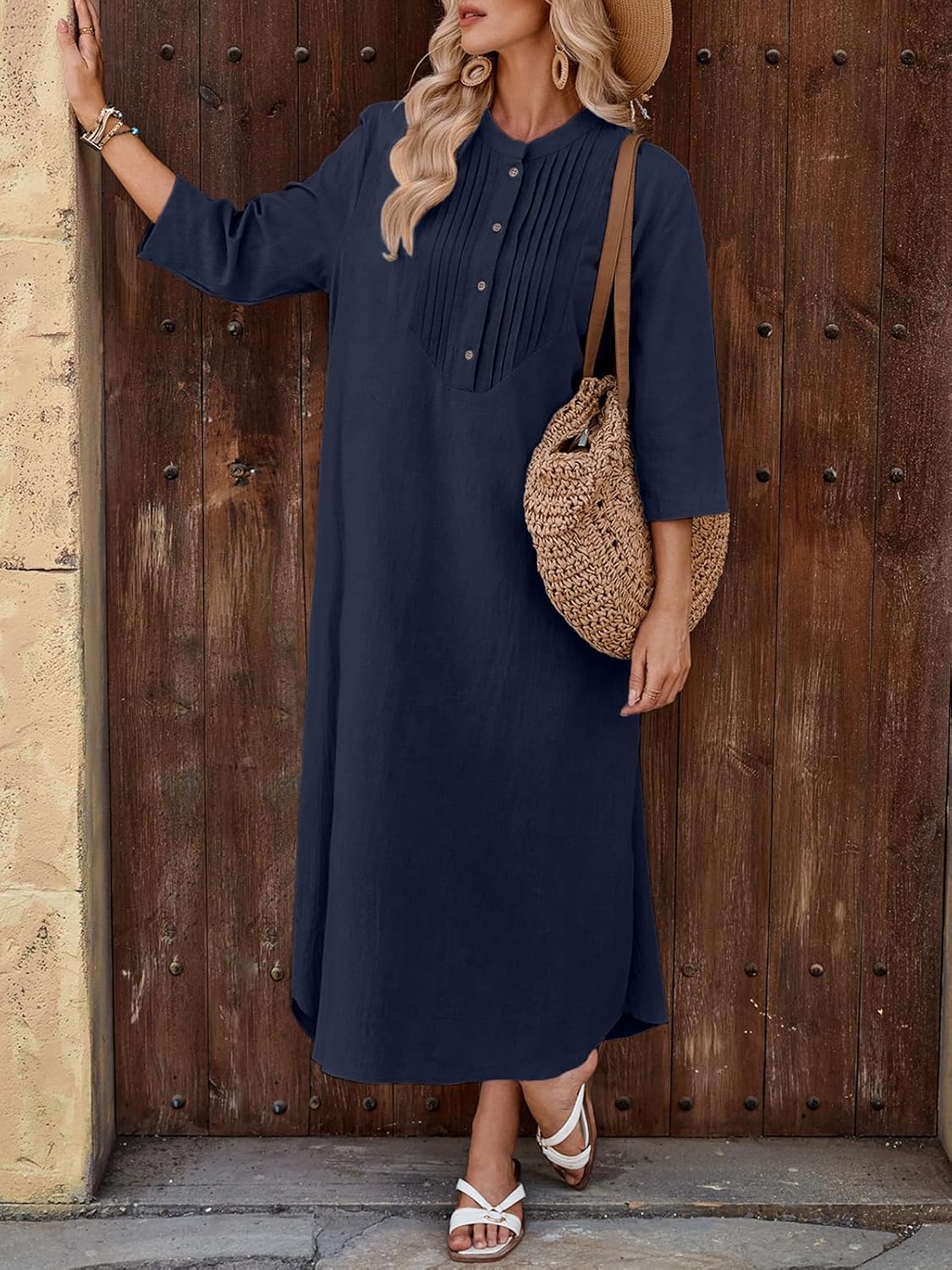 Celmia Autumn Solid Loose Long Maxi Dress Cotton Caftan - Image 5